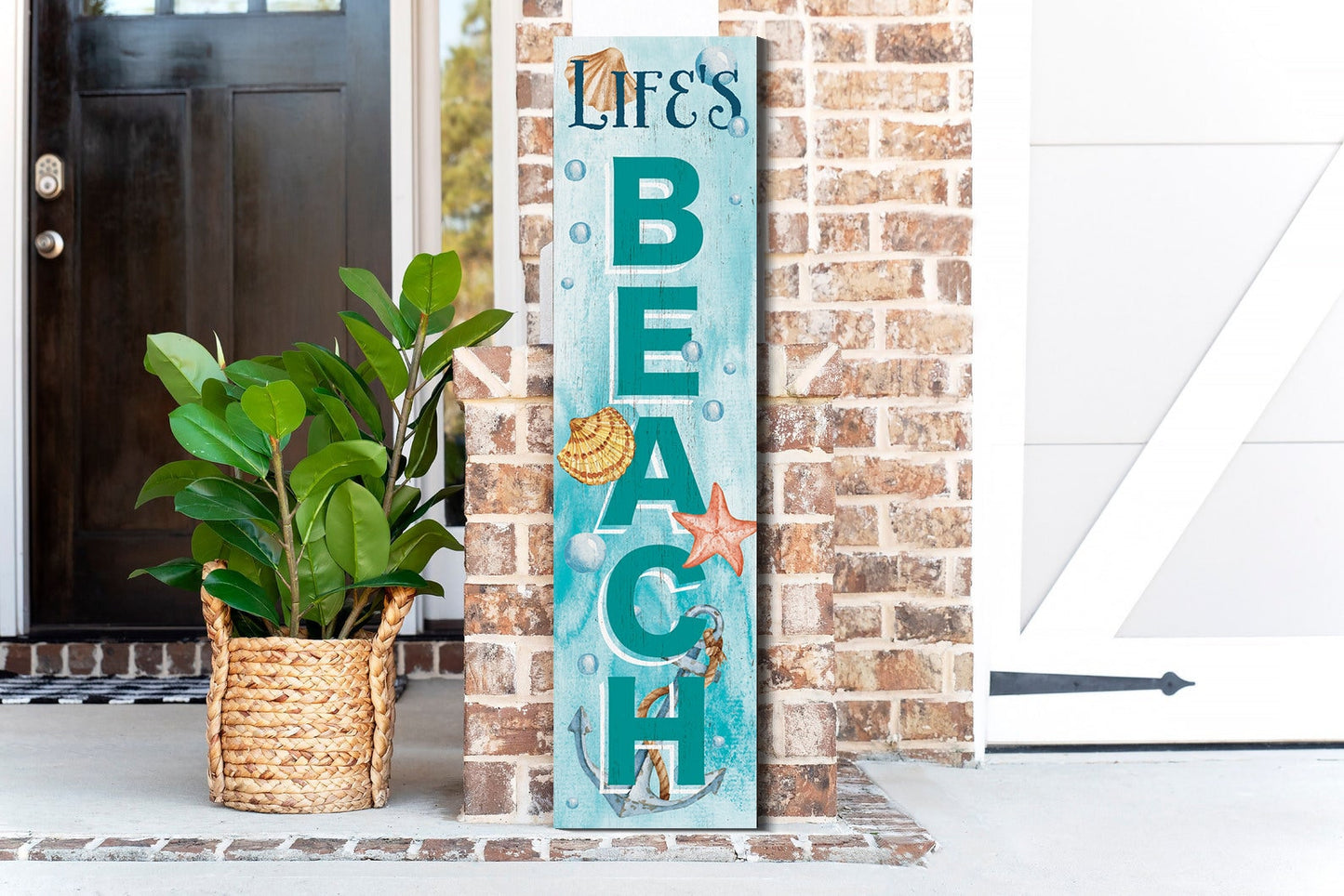 36in Wooden Life's a Beach Summer Welcome Porch Sign, Nautical Theme Front Door Decor, Coastal Wall Art, Rustic Beach House Outdoor Display
