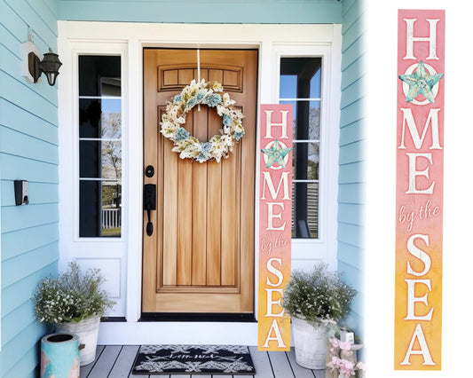 72in Home by the Sea Outdoor Sign | Front Door Porch Decor | Coastal Welcome Sign | Summer Farmhouse Home Decorations