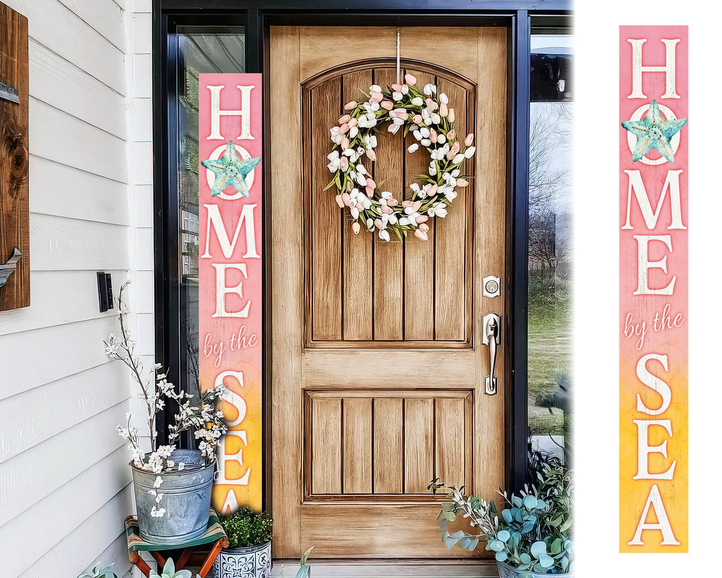 72in Home by the Sea Outdoor Sign | Front Door Porch Decor | Coastal Welcome Sign | Summer Farmhouse Home Decorations
