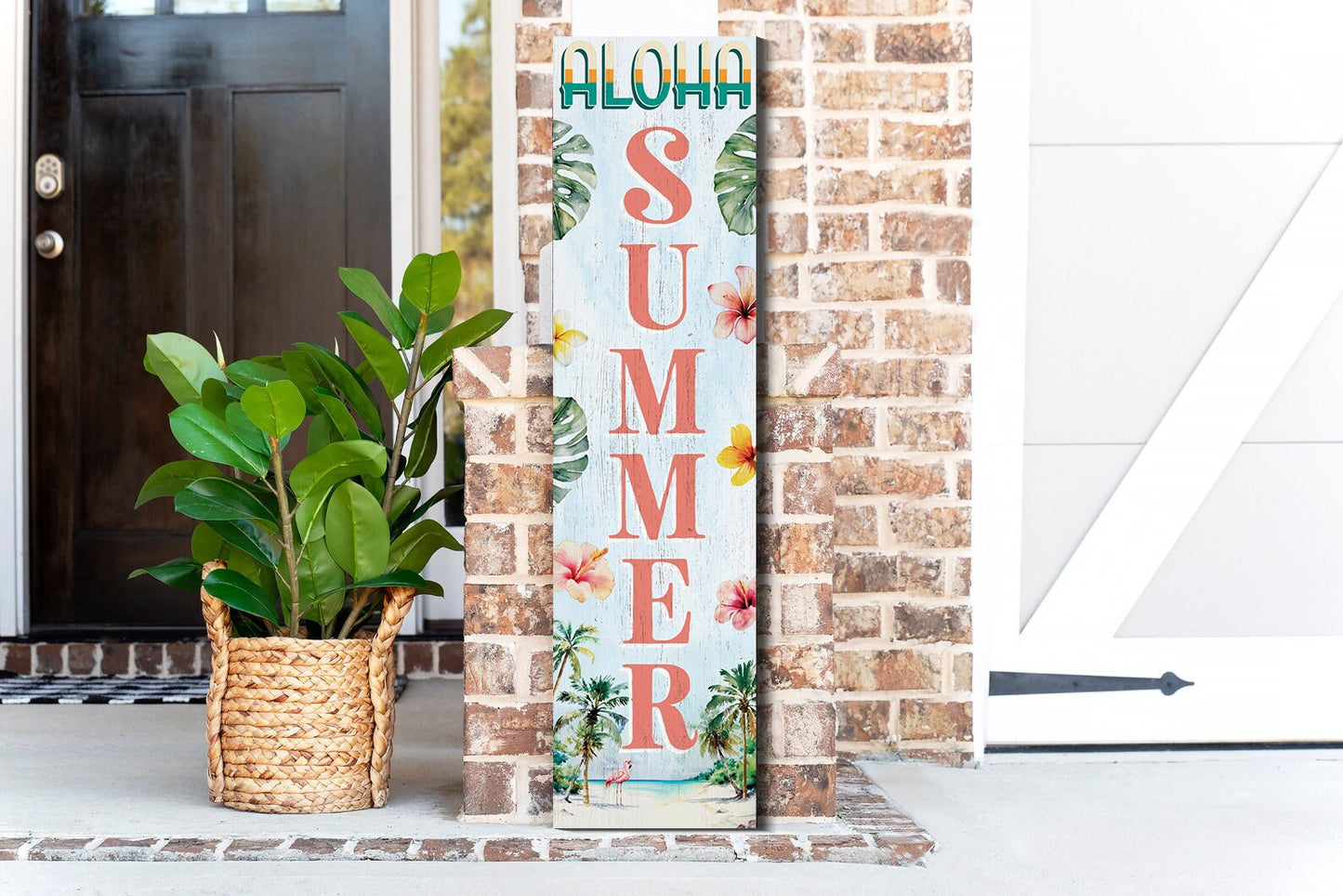 36in Aloha Summer Home Porch Sign, Tropical  Style, 36" x 9.25" Wood Wall Decor for Outdoor & Indoor Use