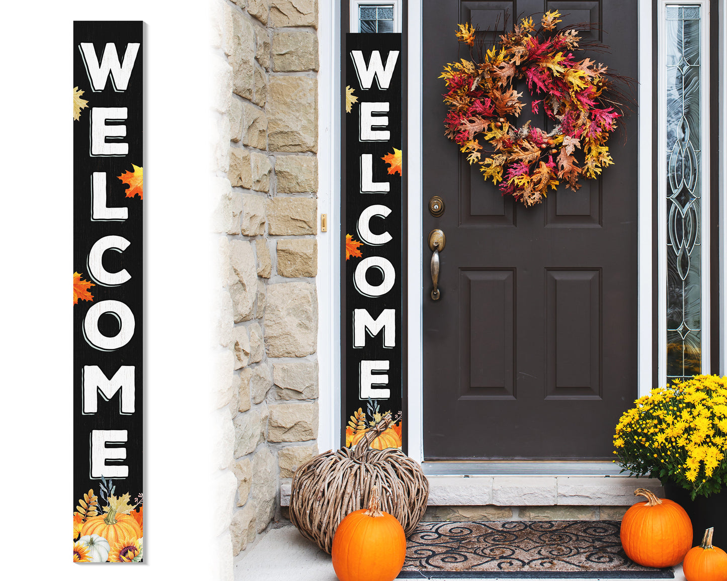72in Fall Welcome Sign | Black Front Door Display | Perfect for Porch Decor | Ideal for Autumn Celebrations