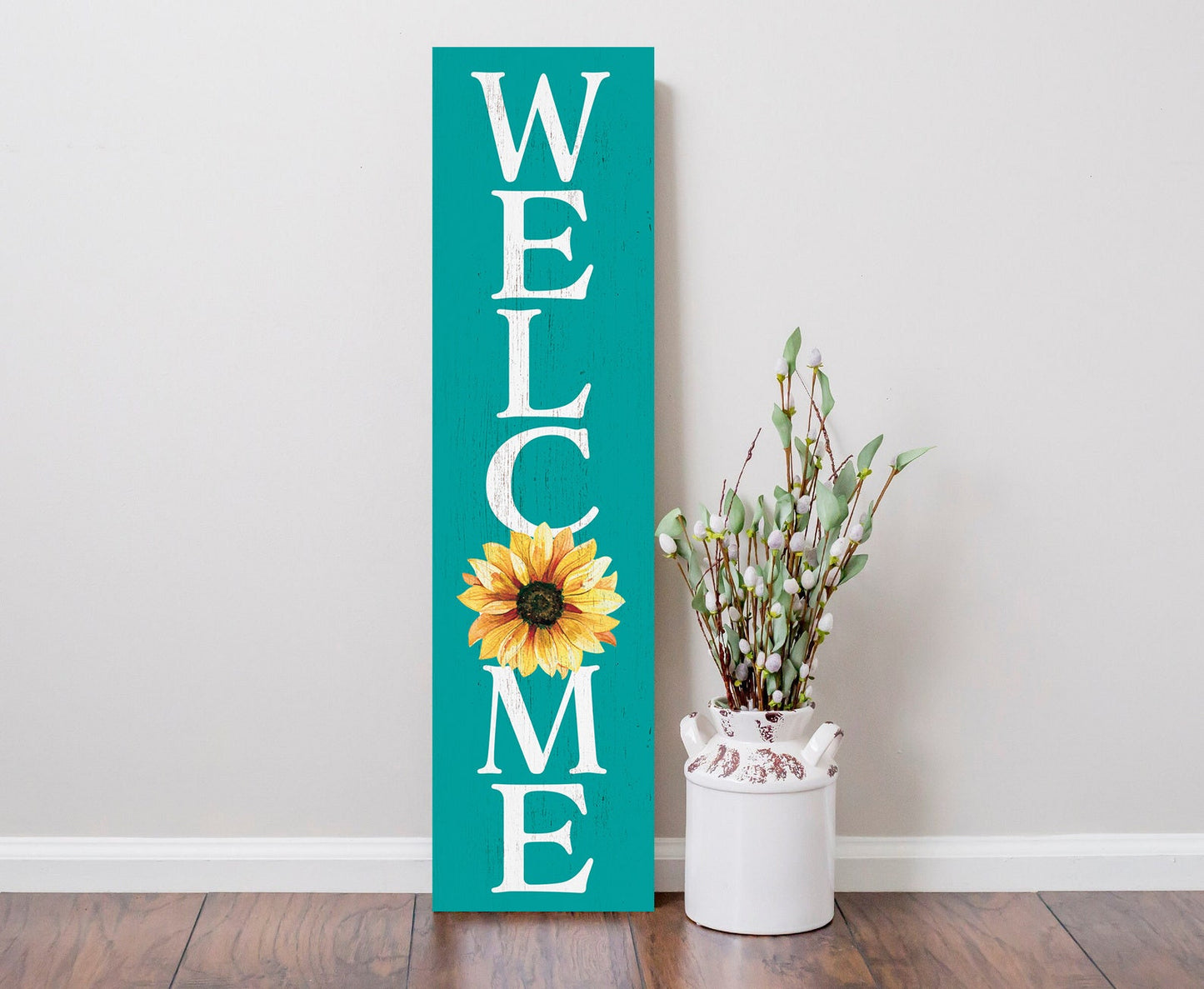 36in "Welcome" Watercolor Sunflower Summer Porch Sign | Wooden Front Door Wall Decor | Ideal Summer Porch Decor