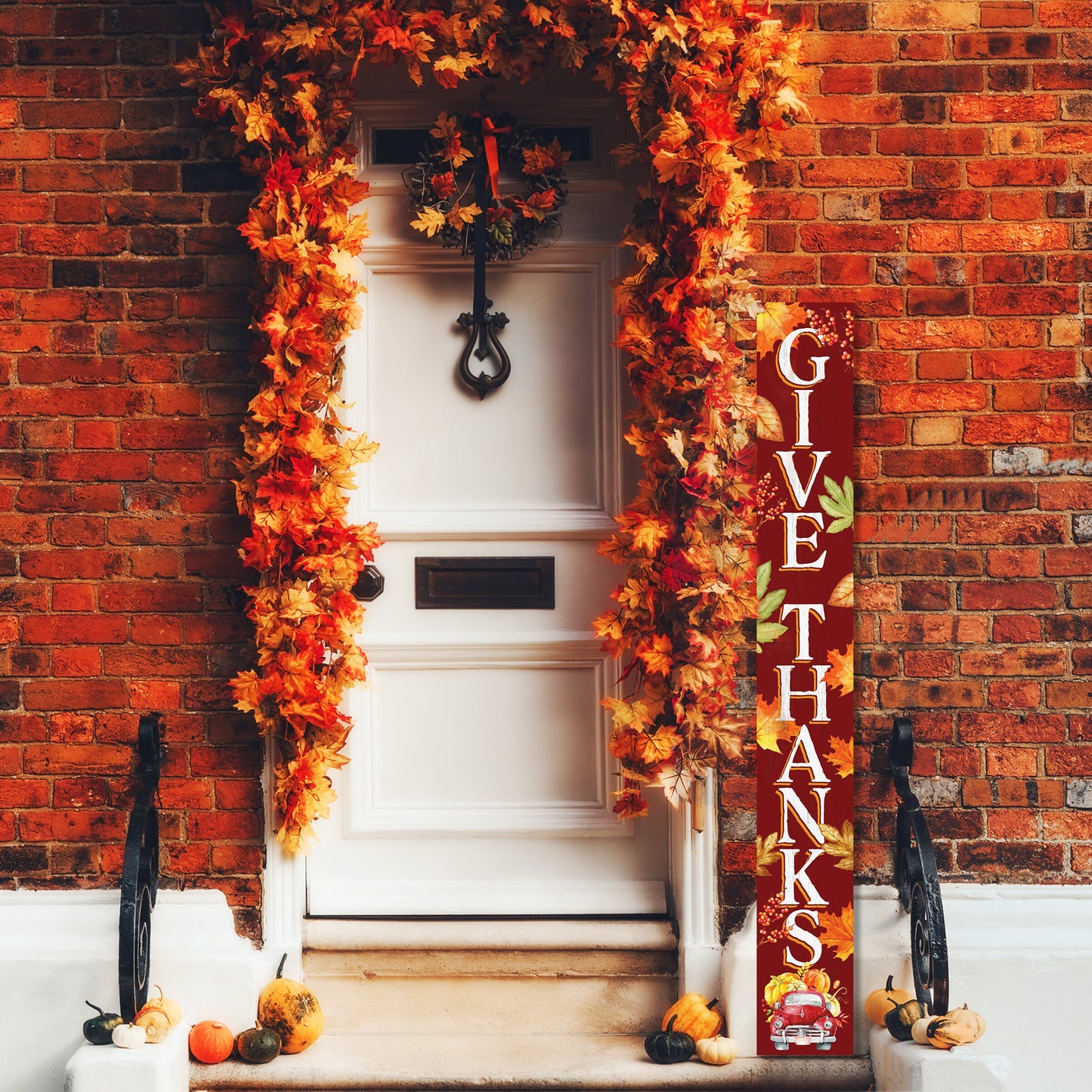 72in "Give Thanks" Fall Porch Sign | Front Door Autumn Decor | Thanksgiving Celebration | Ideal for Entryway, Living Room, Porch Decor