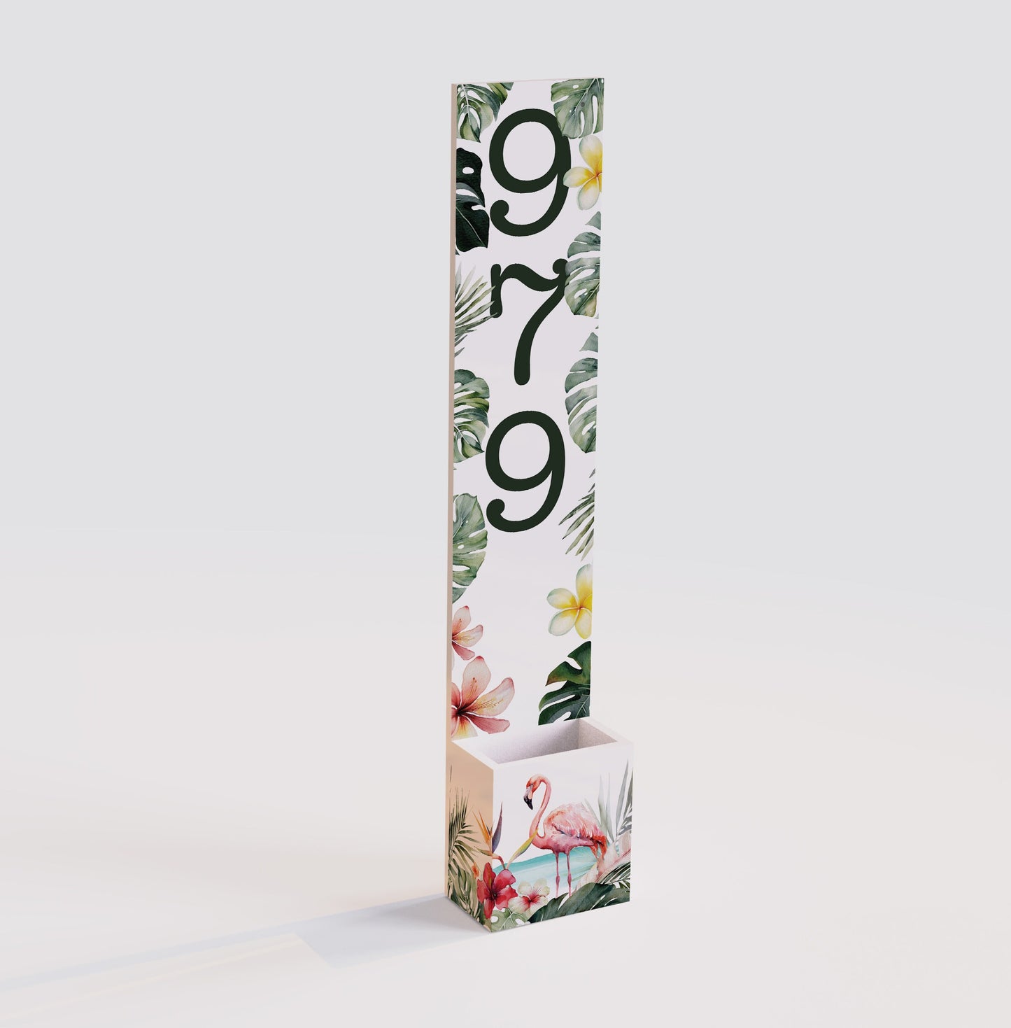 Summer Style Wooden Address Number Planter Sign with Flamingo Pattern - 36"x4.375"x7" - Perfect for Front Door Display