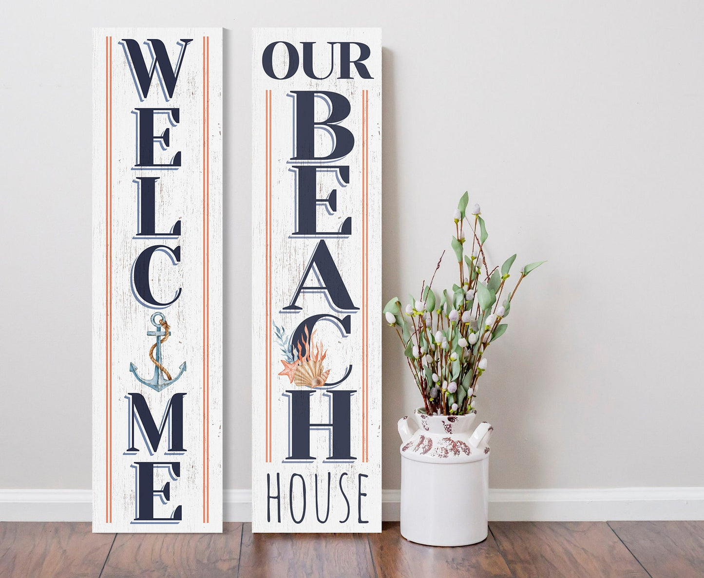 36in Our Beach House Welcome Porch Sign for Front Door, Coastal-Themed Summer Wall Decor, Nautical-Inspired Home Accent, Outdoor Seaside Display
