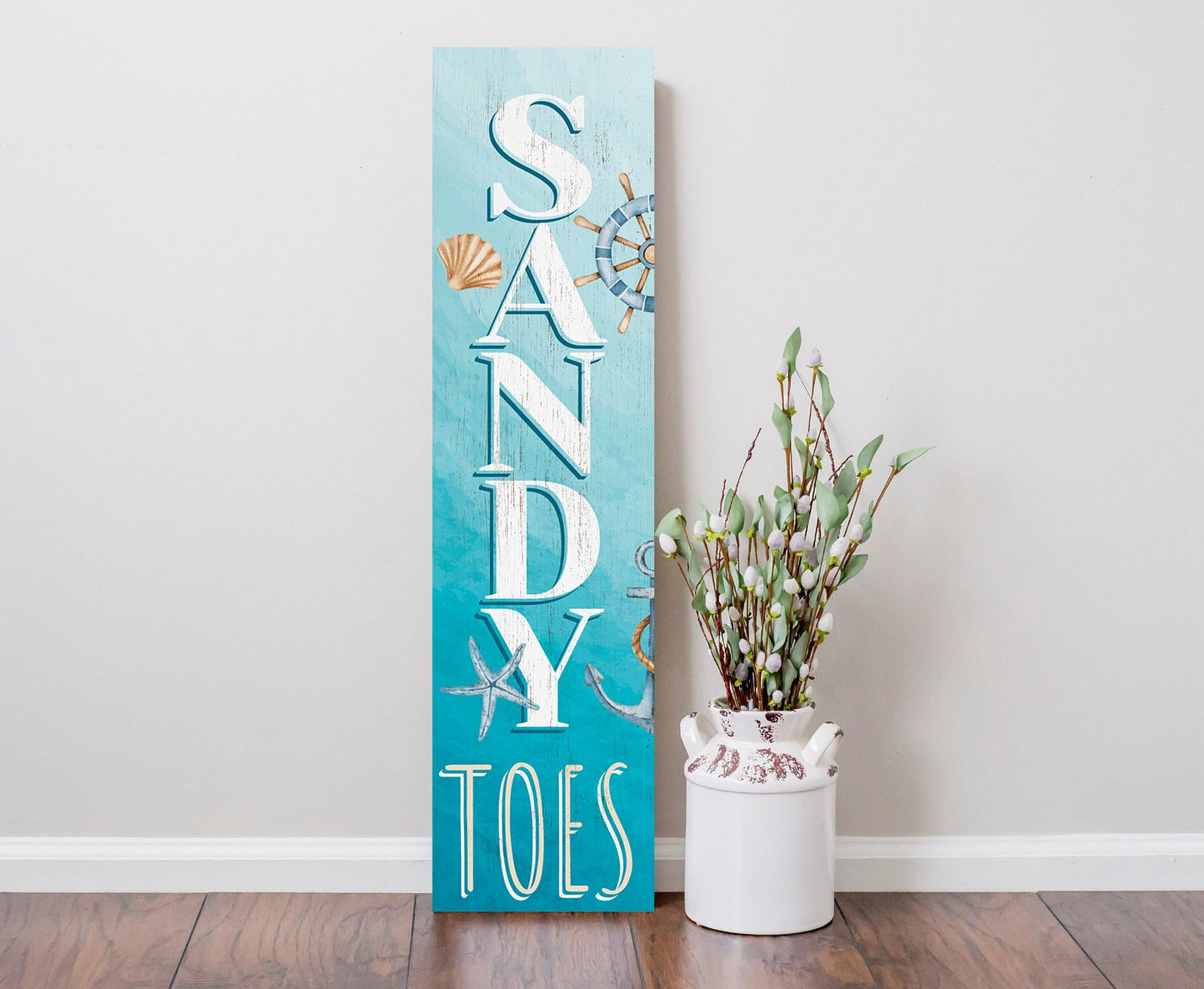 36in Sandy Toes Porch Sign for Front Door - Tropical Wooden Wall Decor, Outdoor Summer Beach Inspired Display
