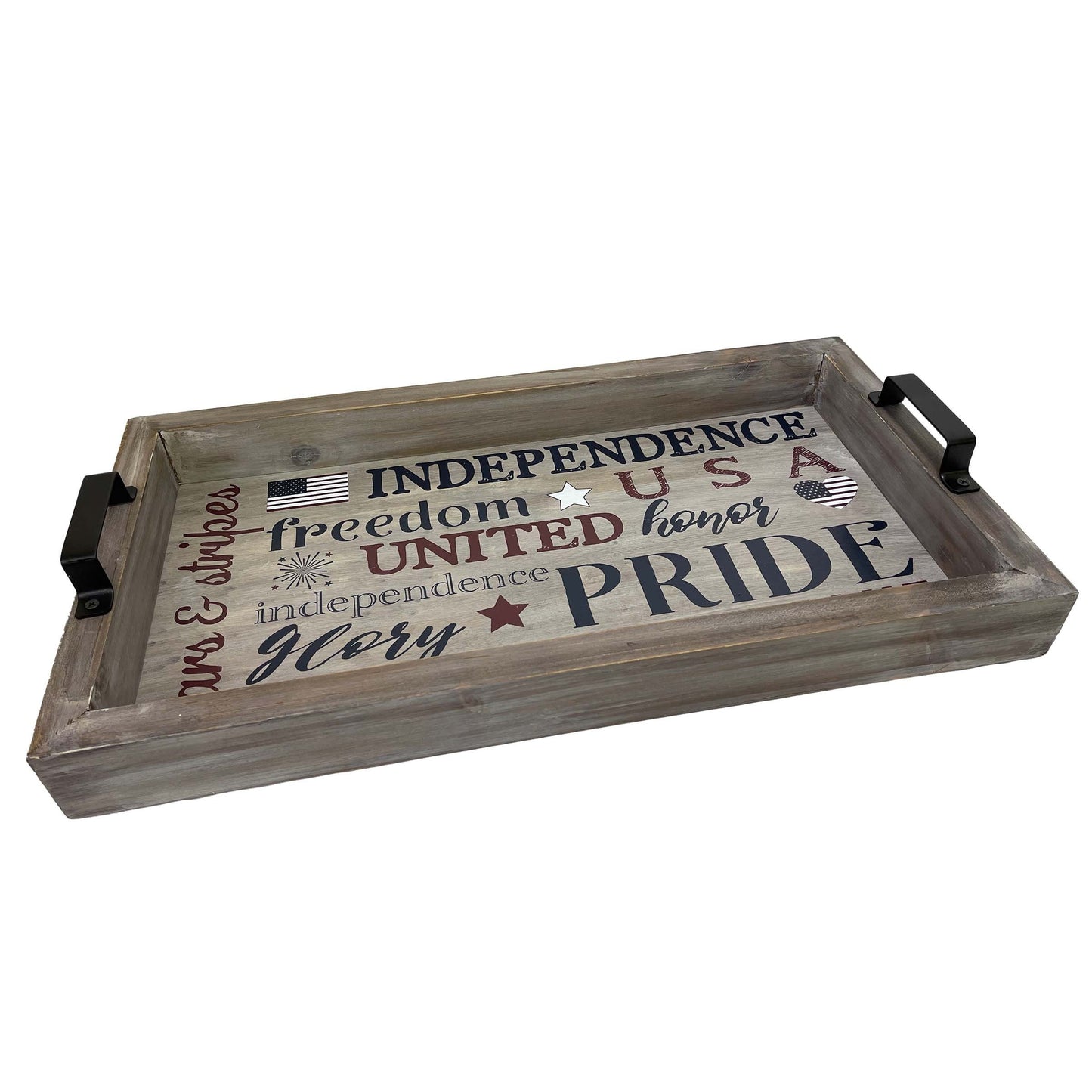 Pride Wood Serving Tray, Rustic Americana Wooden Trays for Kitchen, Dining Room, or Living Room, 4th of July Platter