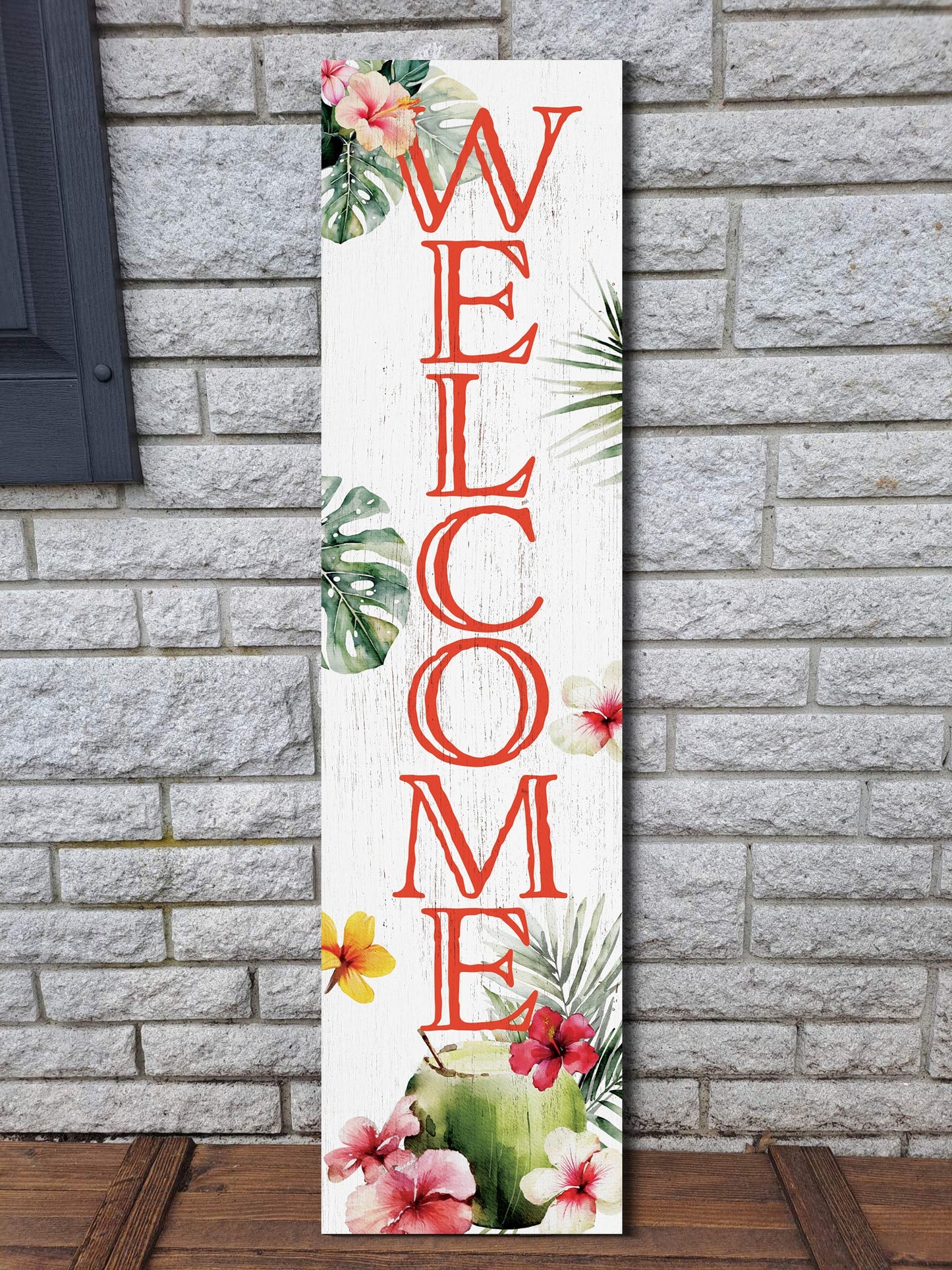 36in Tropical Welcome Porch Sign for Front Door, Summer 36-inch Entryway Decor, Exotic-Themed Home Accent, Outdoor Island Vibes Display