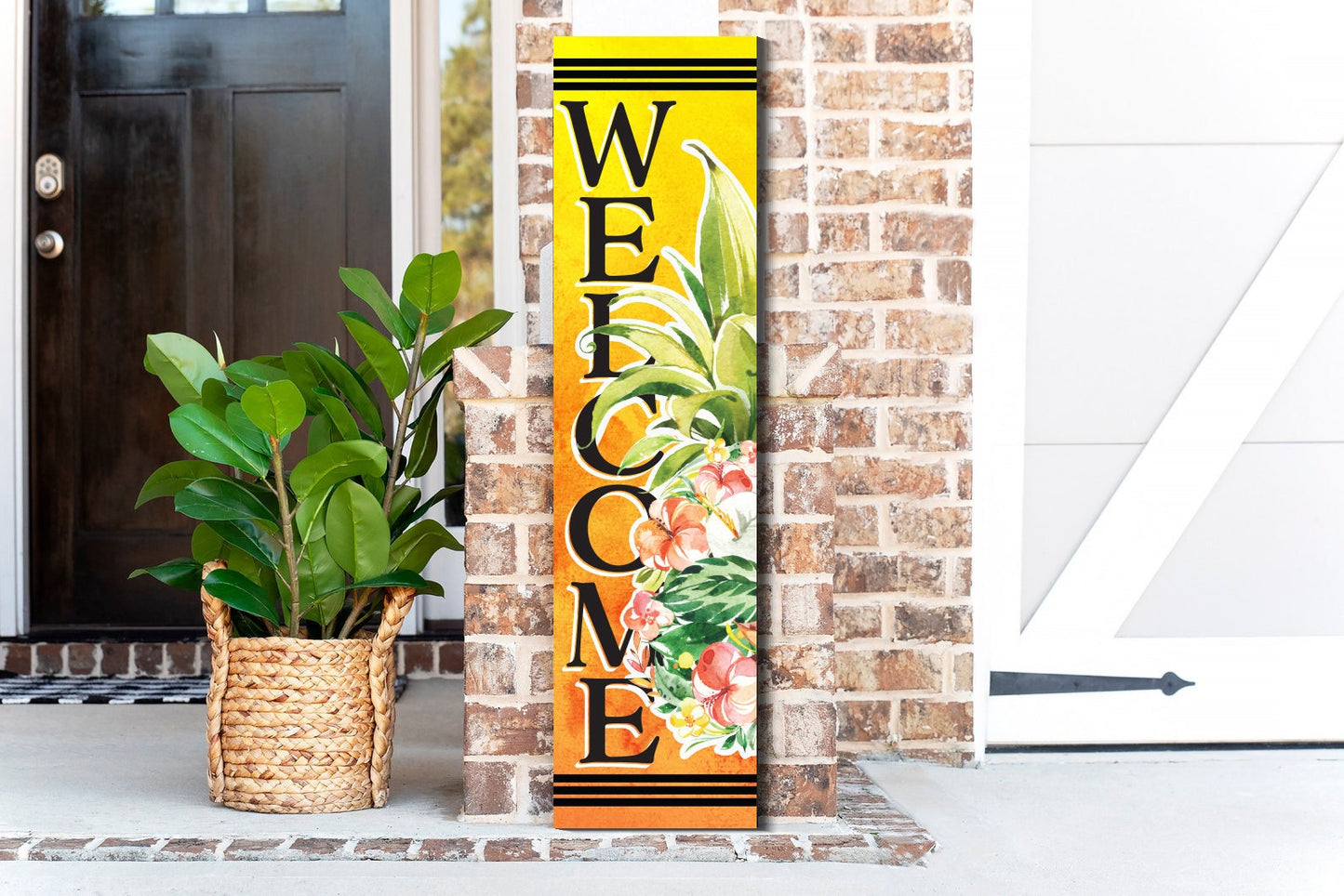 36in Summer Pineapple Welcome Wooden Porch Sign, Tropical Front Door Wall Decor, Rustic Farmhouse Outdoor Entryway Display