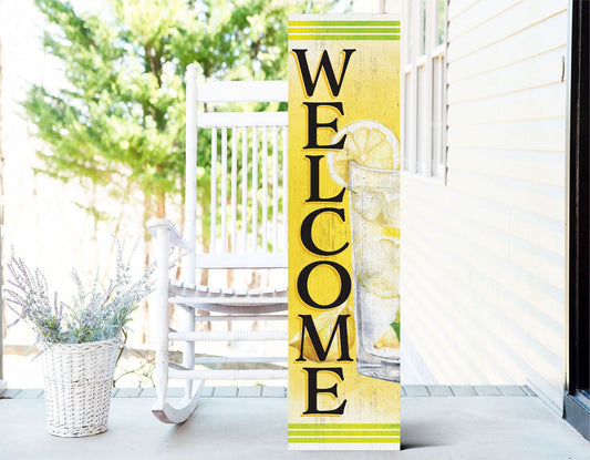 36in Lemonade Welcome Wooden Porch Sign, Refreshing Summer Front Door Decor, Rustic Farmhouse Entryway Wall Display, Outdoor Home Accent