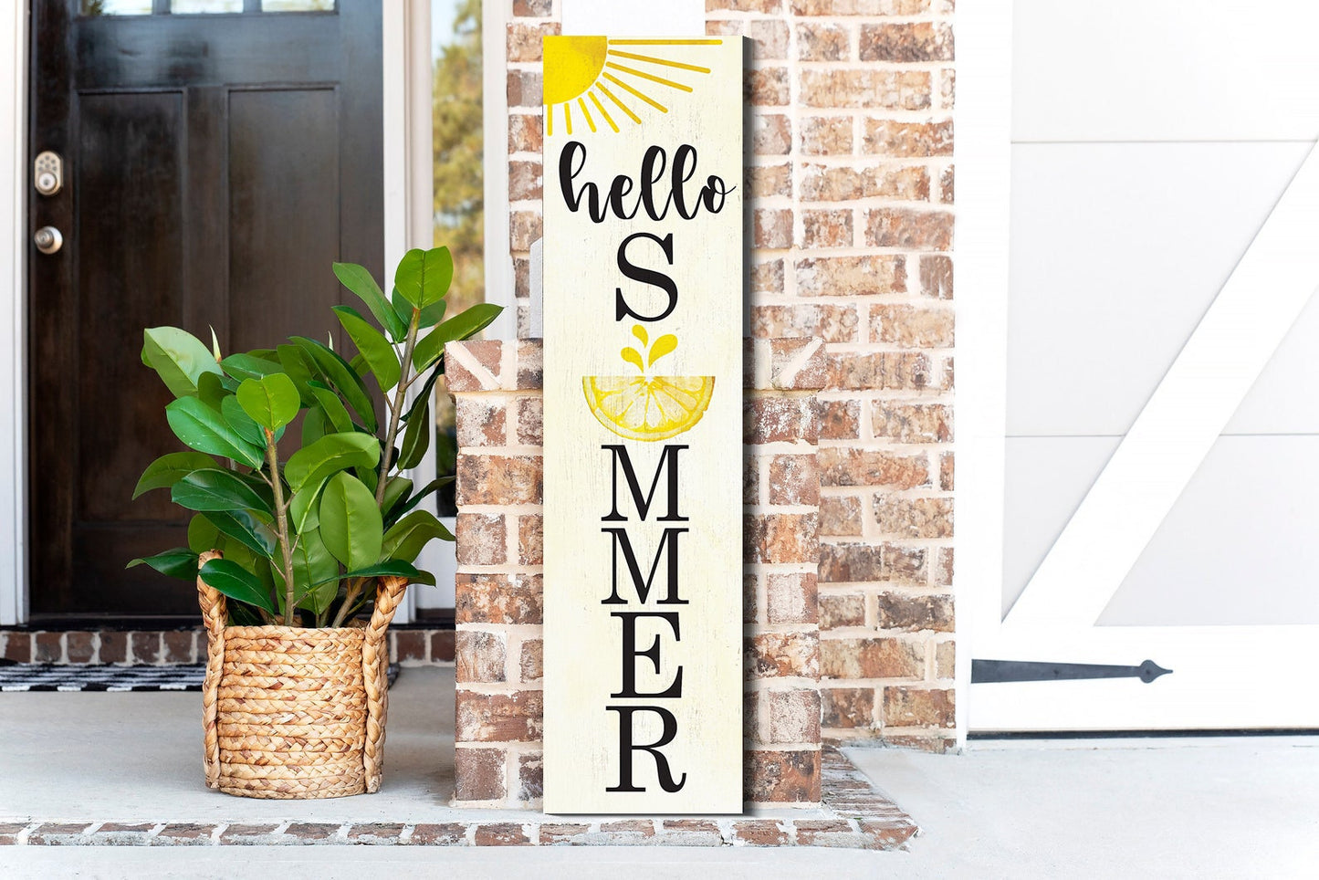 36in Hello Summer Wooden Porch Sign with Lemon Pattern, Perfect for Front Porch Home Decor, Seasonal Welcome Sign