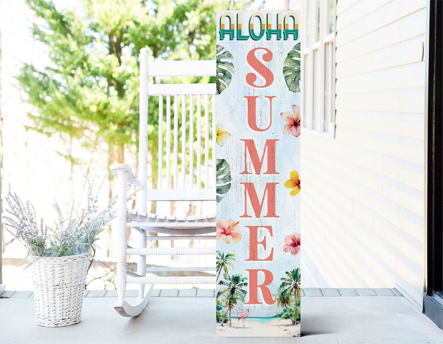36in Aloha Summer Home Porch Sign, Tropical  Style, 36" x 9.25" Wood Wall Decor for Outdoor & Indoor Use