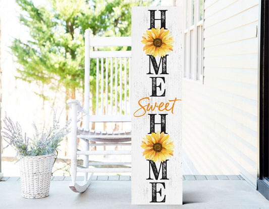 Home Sweet Home Summer Sunflower Porch Sign - 36" x 9.25" Rustic Farmhouse Wooden Wall Decor for Indoor & Outdoor Spaces