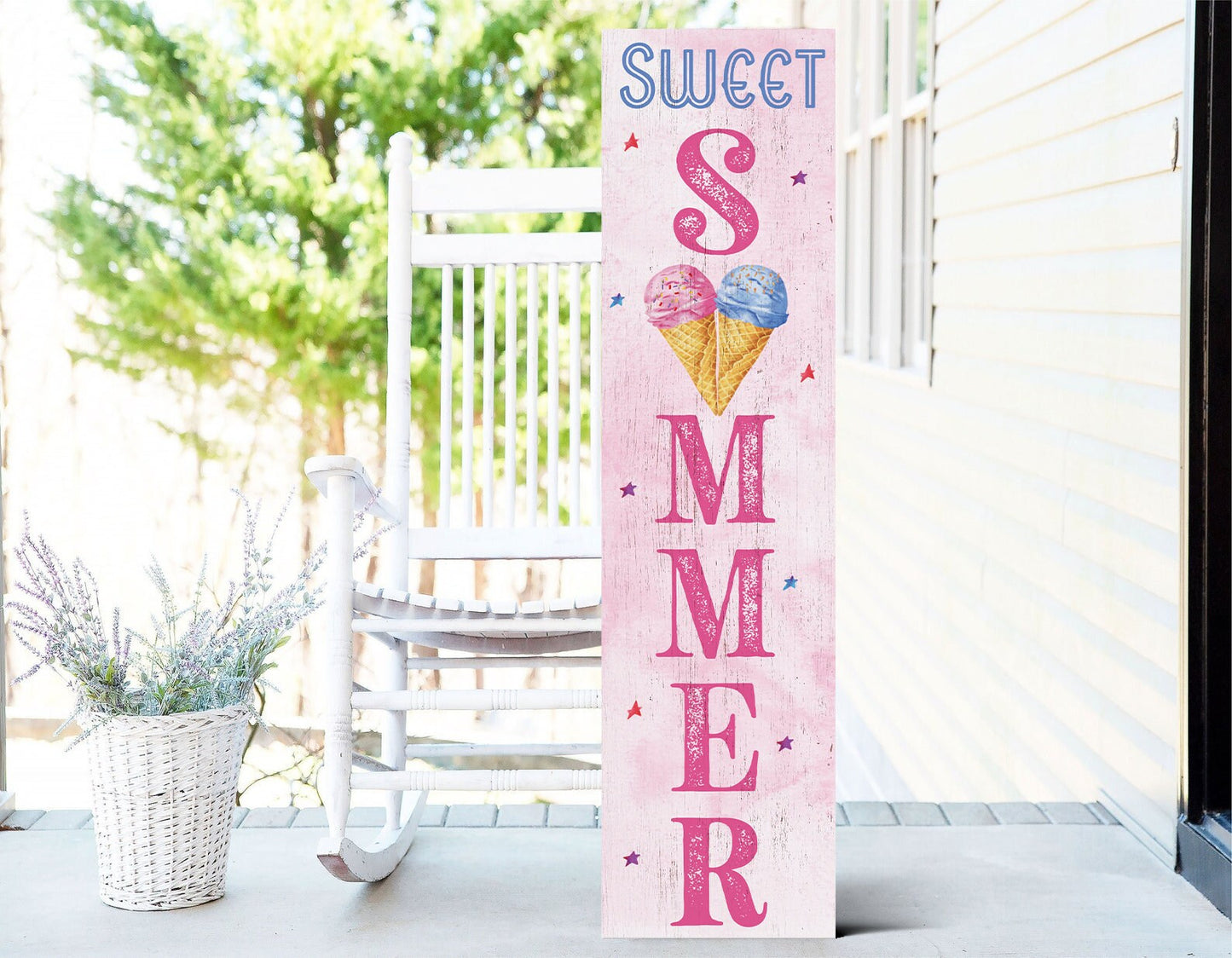 36in Sweet Summer Ice Cream Porch Sign - Wooden Front Door Wall Decor for Home - Fun & Colorful Seasonal Design