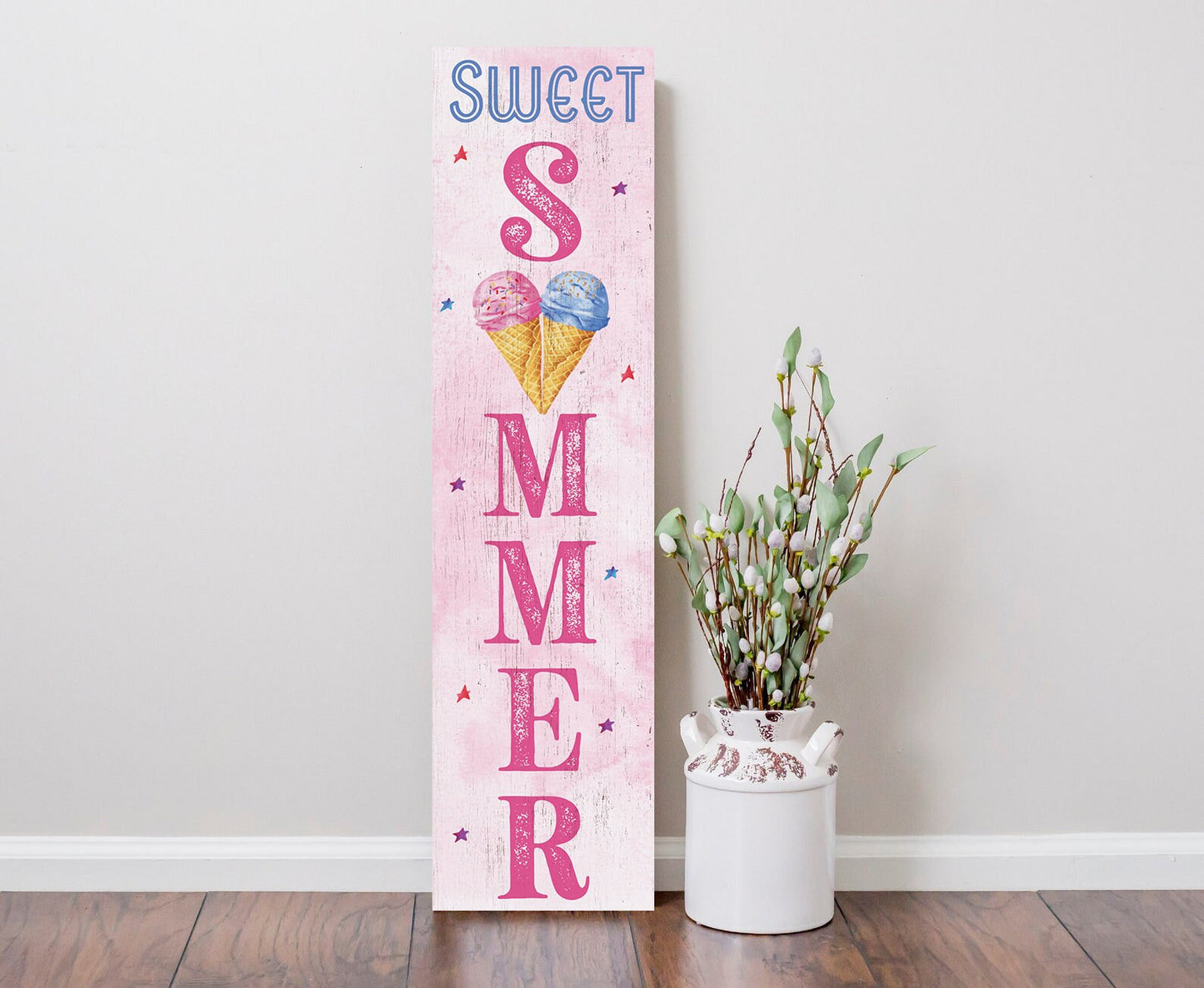 36in Sweet Summer Ice Cream Porch Sign - Wooden Front Door Wall Decor for Home - Fun & Colorful Seasonal Design