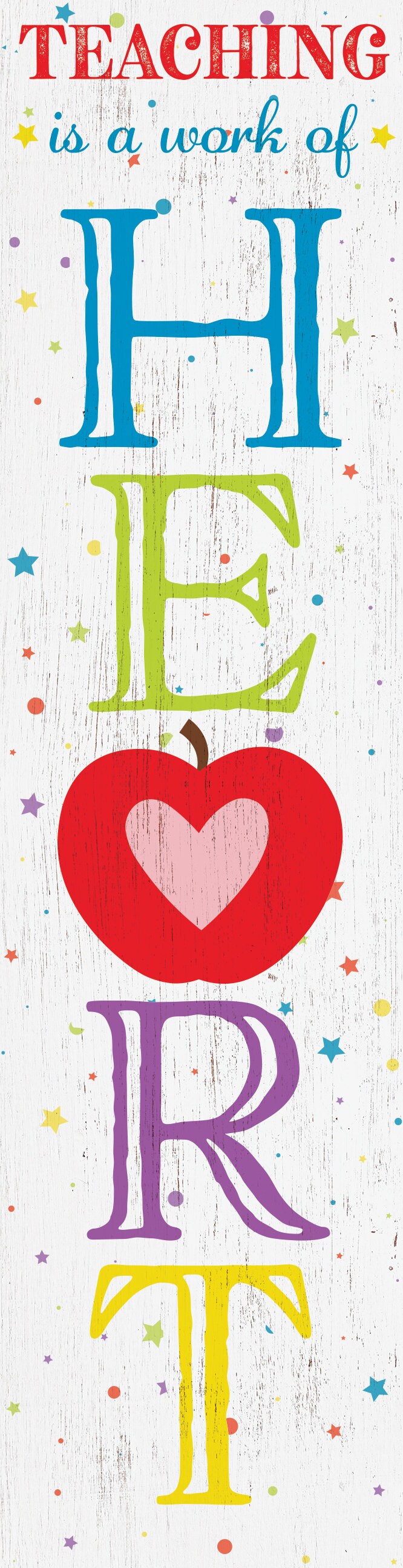 Teaching is a Work of Heart Porch Sign - 36" x 9.25" Apple Pattern Wooden Front Door Wall Decor - Handcrafted Home Decoration for Teachers