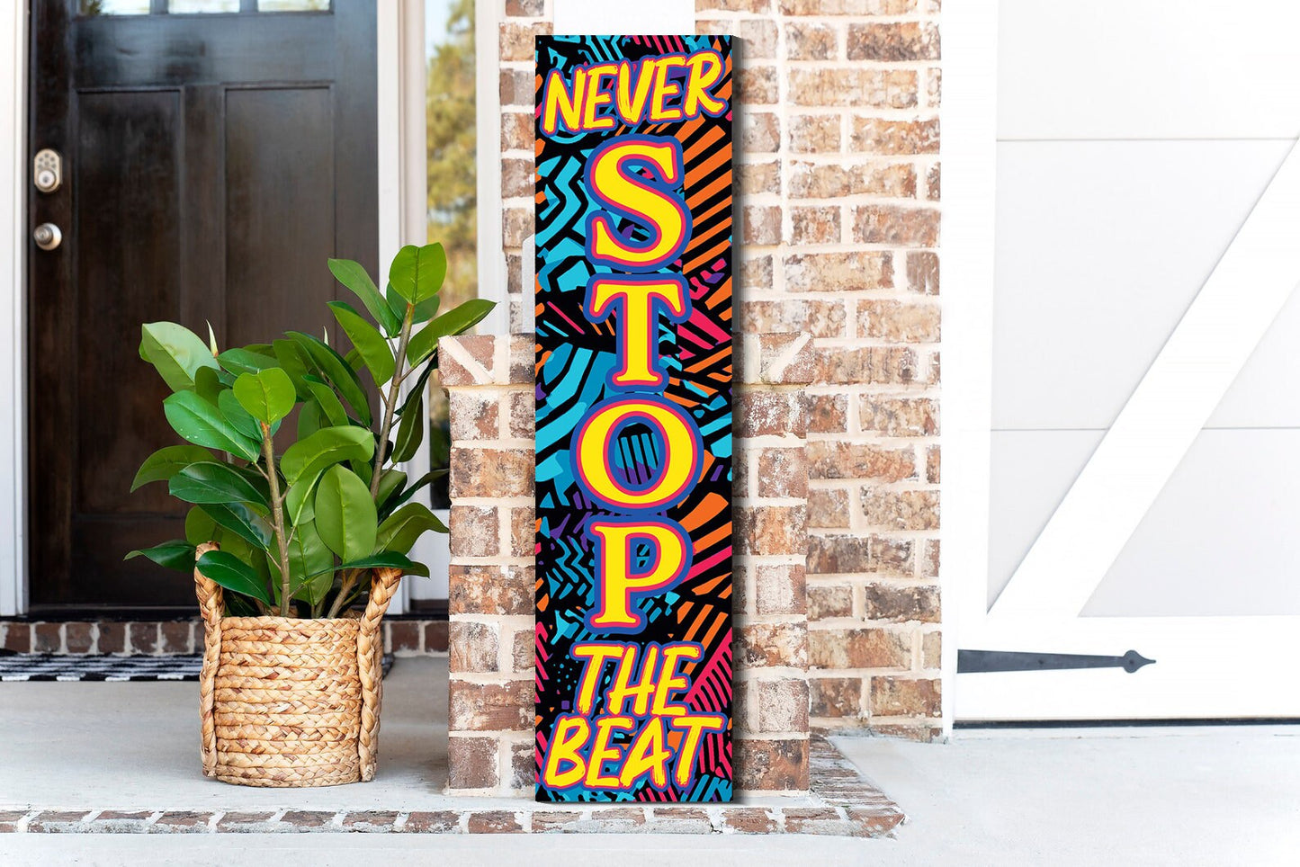 36In Wooden "Never Stop The Beat" Decor Sign For Front Door And Indoor Display Fun Door Sign