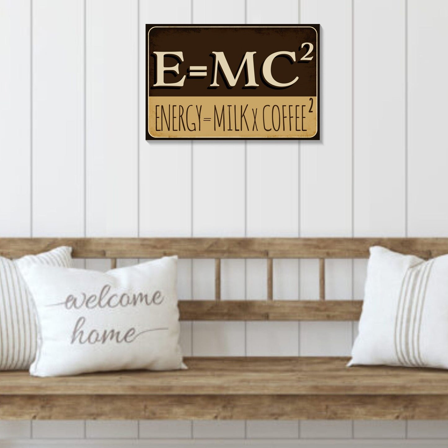 Wooden "E=MC2" Decor Sign, 7.5in x 5in, Humorous Mathematical Equation Art, Fun Indoor Display for Home, Office, or Classroom