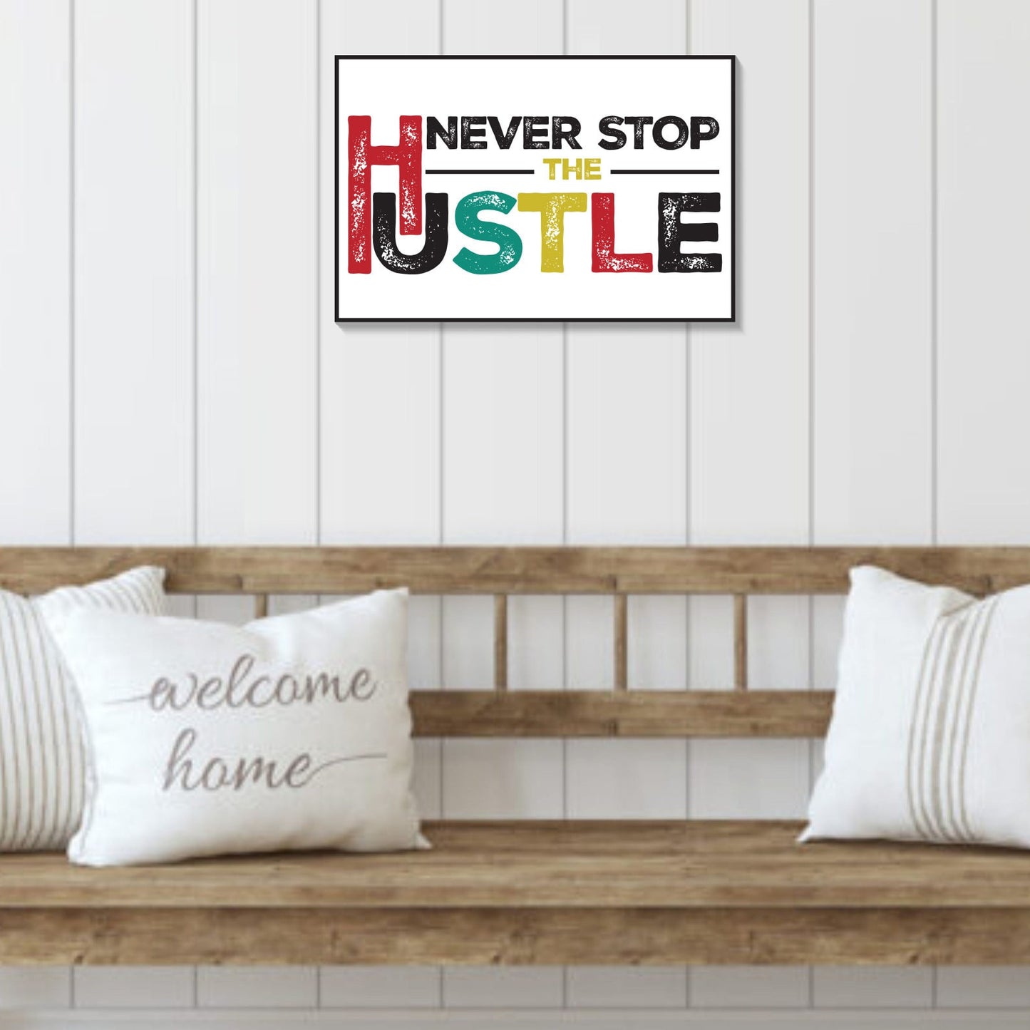 Wooden "Never Stop the Hustle"  Wall Sign, 7.5in x 5in, Motivational Decor for Office, Home, or Study Space, Inspirational Quote Artwork