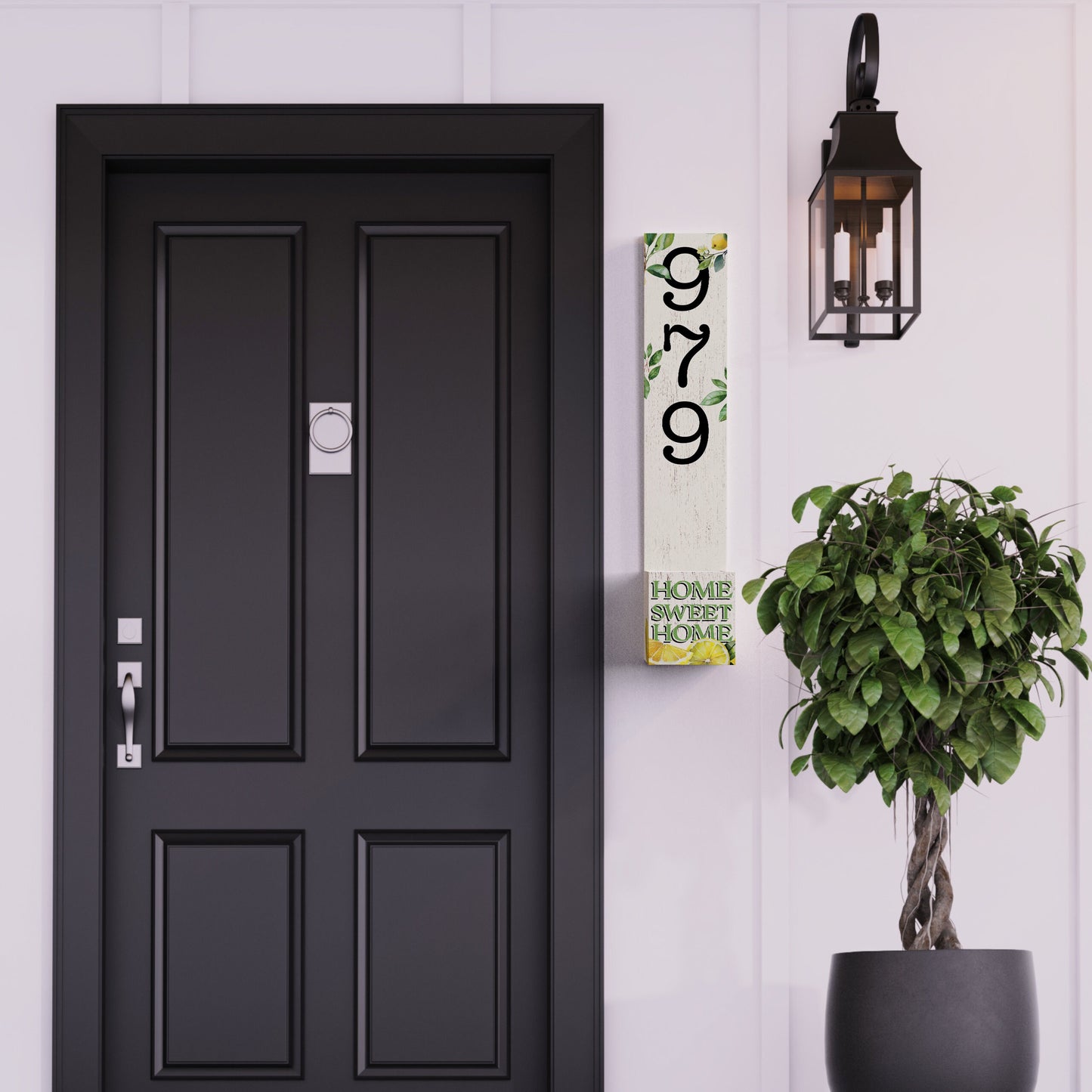 Summer Lemon Wooden Address Number Planter Sign for Front Door - 36"x4.375"x7" - Refreshing Outdoor Home Decor