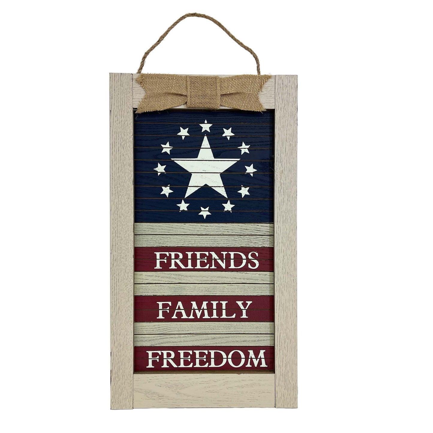 Friends Family Freedom Hanging Sign, Patriotic Party Decoration, Independence Day Wooden Plaque, 4th of July Decorations for Home