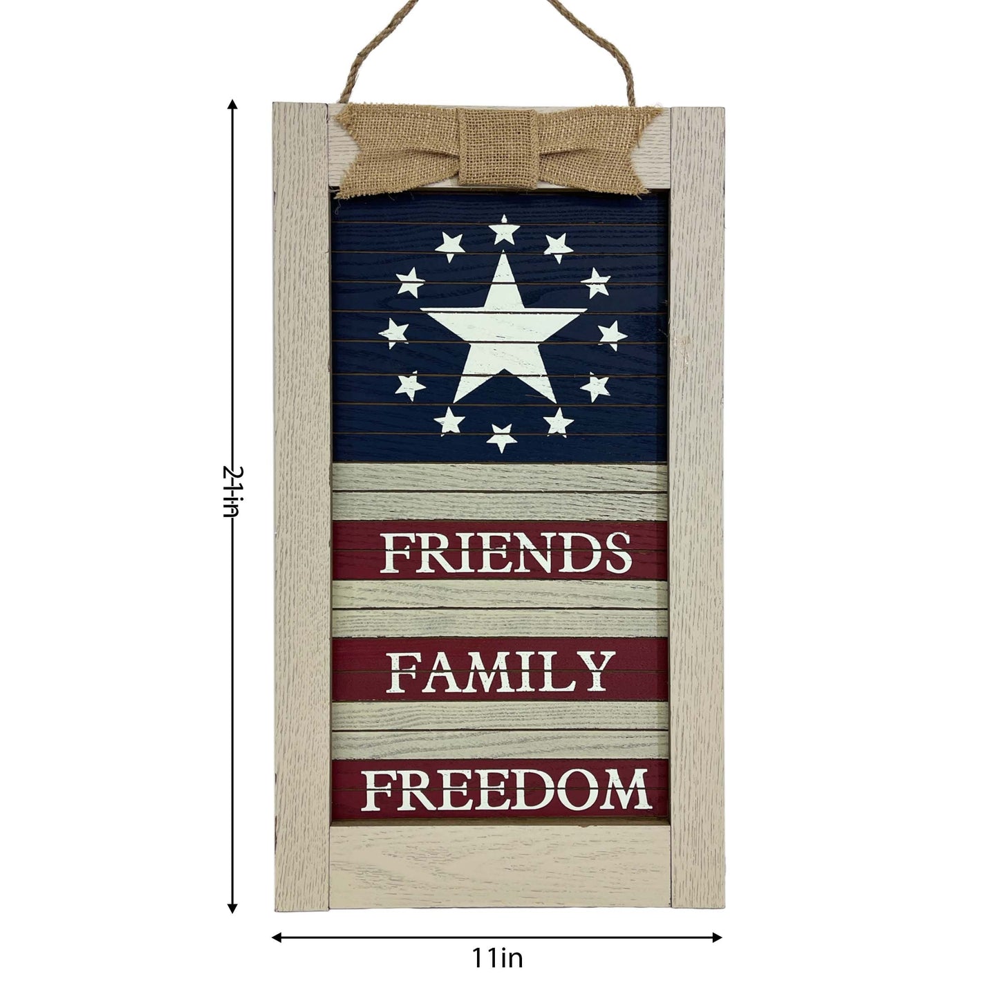 Friends Family Freedom Hanging Sign, Patriotic Party Decoration, Independence Day Wooden Plaque, 4th of July Decorations for Home