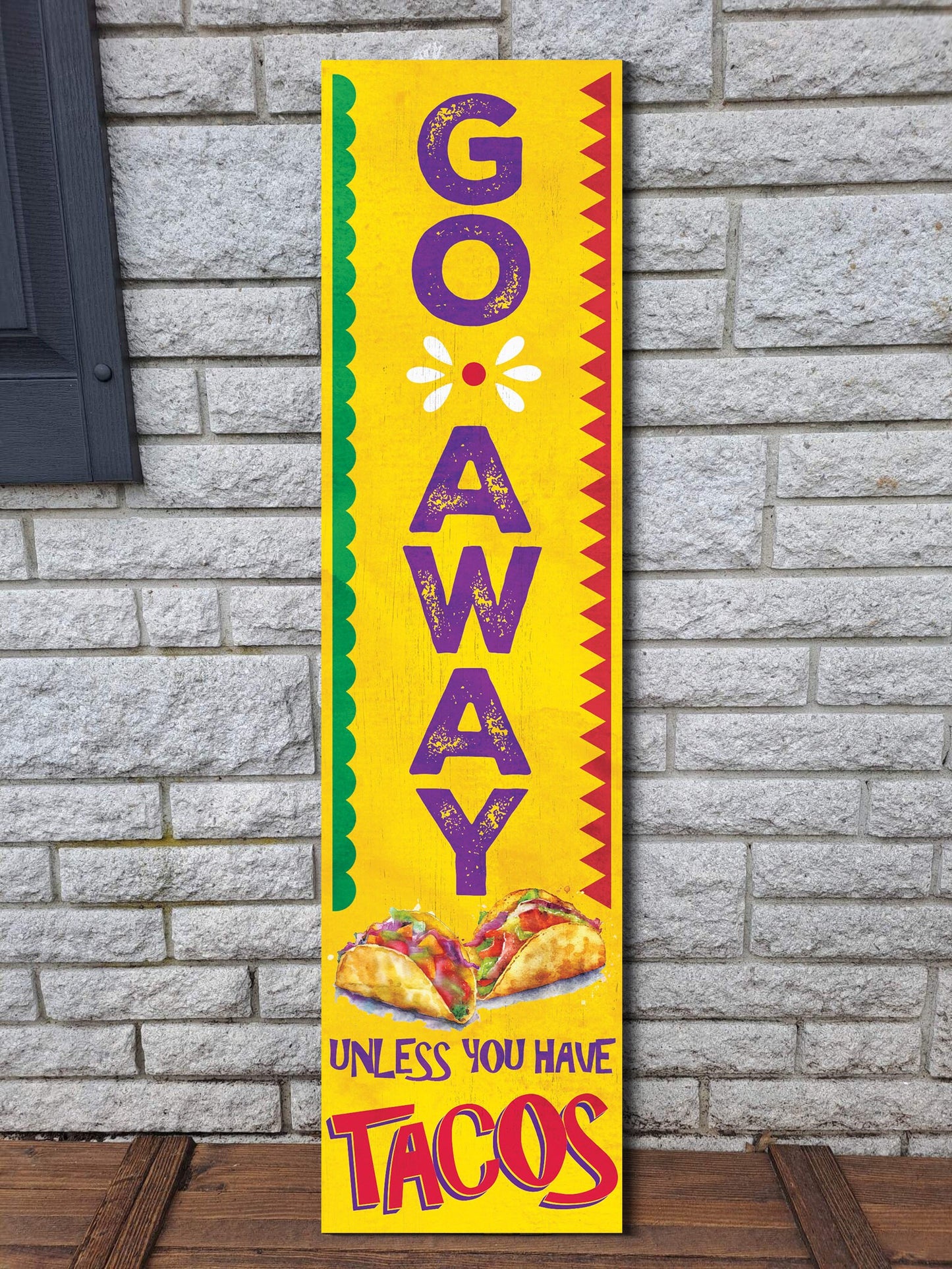 36in Humorous Wooden Sign "Go Away Unless You Have Tacos", Funny Wall Decor for Home, Office, or Kitchen