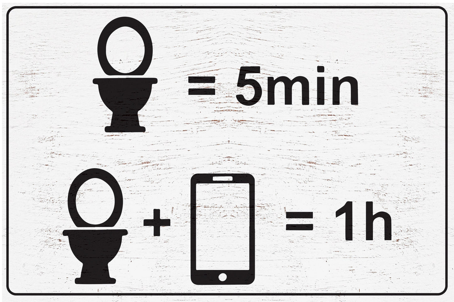 Add Laughter to Your Bathroom: 7.5in x 5in Wooden Wall Decor Sign - "Toilet = 5 min, Toilet + Phone = 1 Hour" - Humorous & Fun