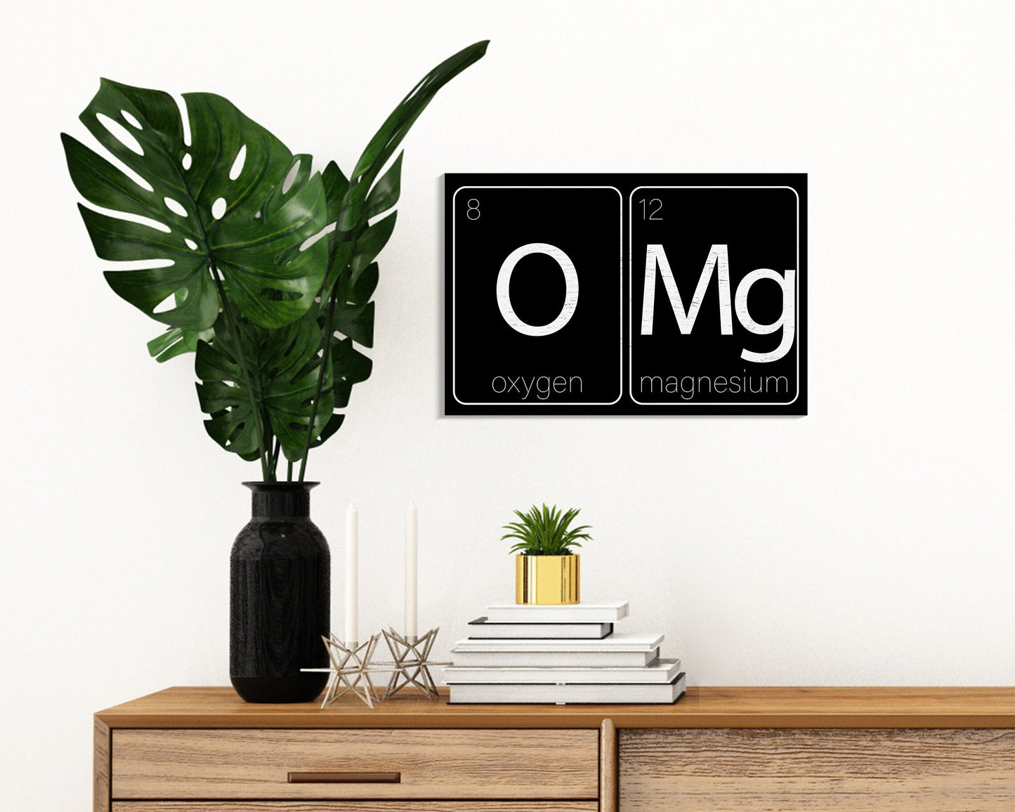 Laugh Out Loud with Chemistry: 7.5in x 5in Wooden Wall Decor Sign - "OMG  Oxygen and Magnesium" - Witty & Fun