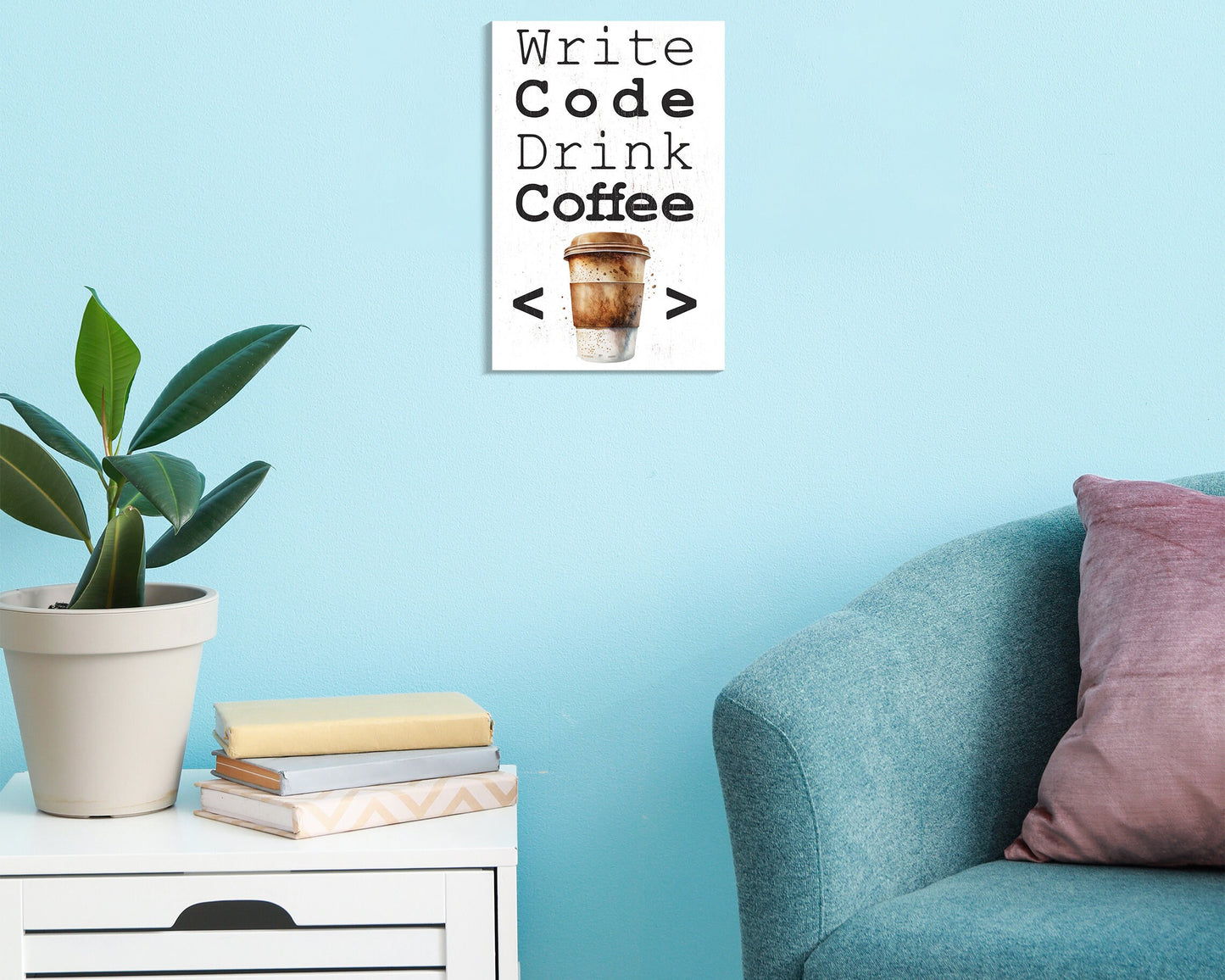 Write Code Drink Coffee - 7.5in x 5in Wooden Wall Decor Sign - Programmer's Motto for Home & Office, Perfect Gift for Developers