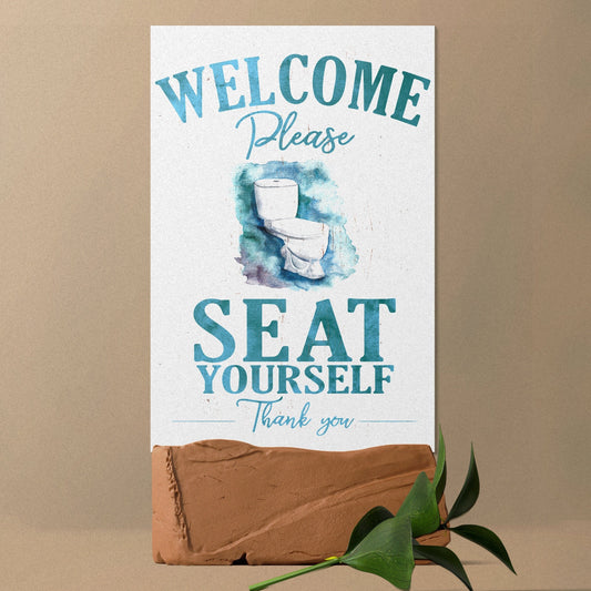 Welcome Please Seat Yourself Thank You - 7.5in x 5in Humor Wooden Wall Decor Sign - Perfect for Home, Bathroom & Office, Great Gift Idea