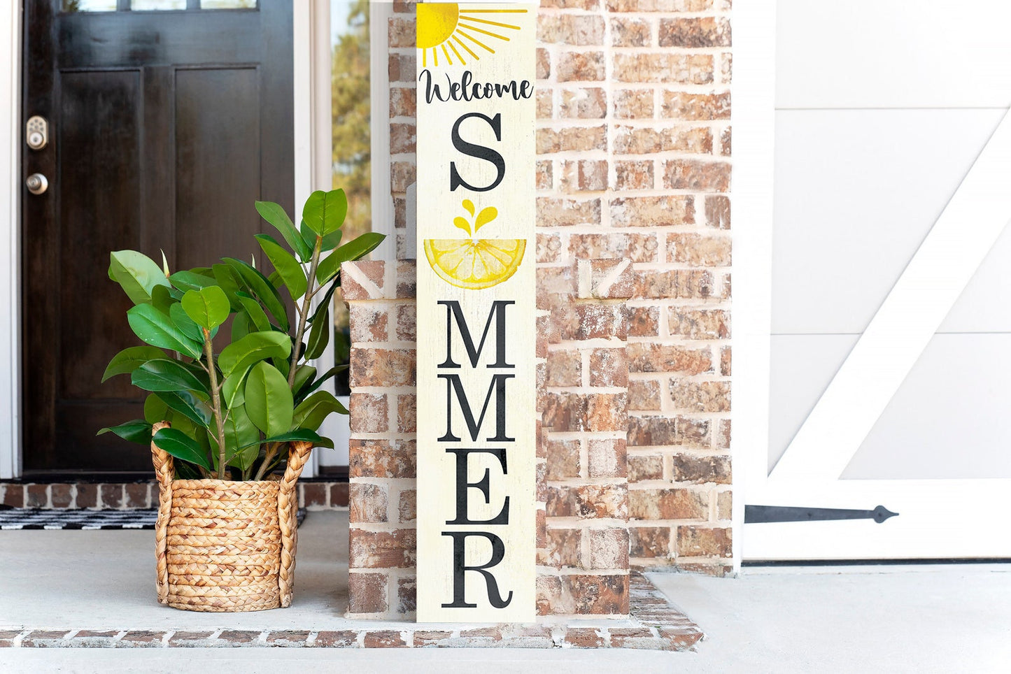 48in Welcome Summer with a Lemon Pattern Wooden Porch Sign - Perfect for Front Porch Decor and Outdoor Parties | Handmade from High-Quality