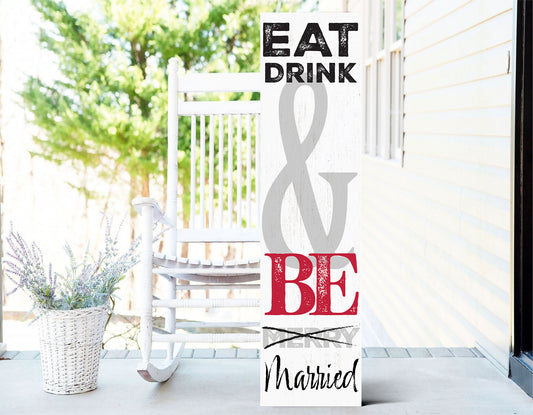 36in "EAT, Drink & BE MERRIED" Humorous Wooden Sign, Fun Door Sign Art for Kitchen, Dining Room, or Bar Area