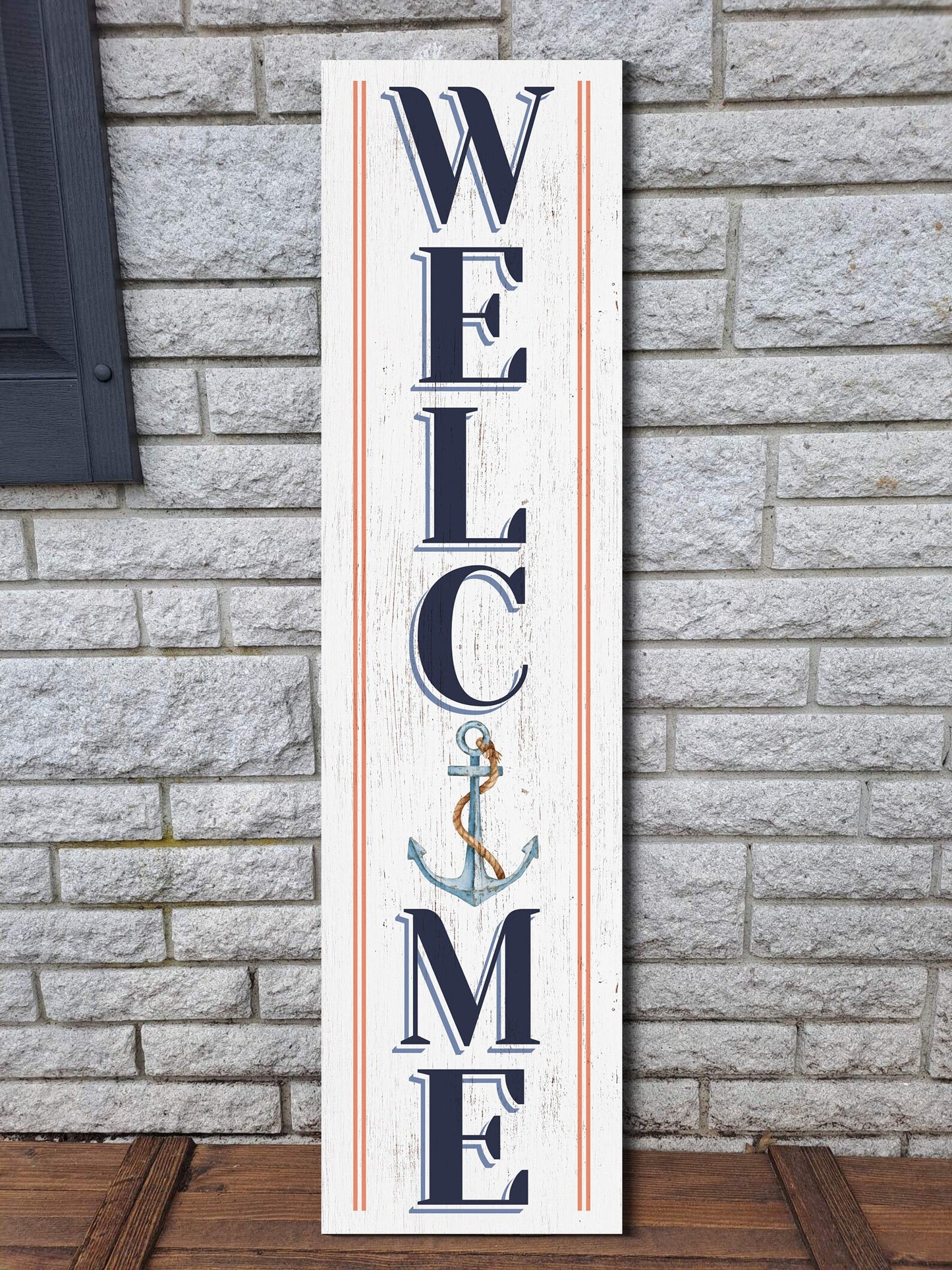 36in Anchor Welcome Porch Sign for Front Door, Nautical-Themed Summer Wall Decor, Coastal Home Accent, Outdoor Seaside Display