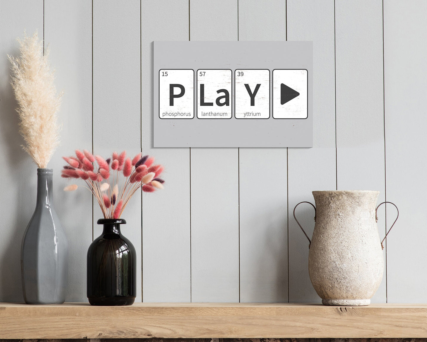 Geek Out with Chemistry: 7.5in x 5in Wooden Wall Decor Sign - "PLaYEr" Periodic Table Elements Words Chemistry Poster - Creative & Fun