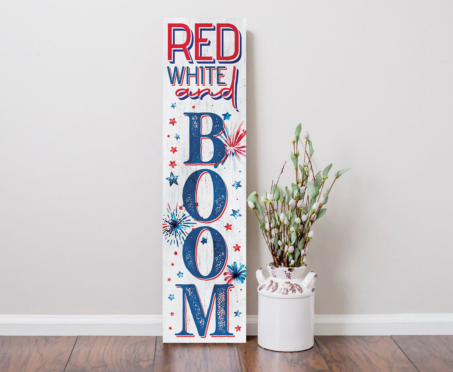 36in 4th of July "Red, White, and Boom" Porch Sign - Patriotic Front Door Decor for Independence Day Celebration