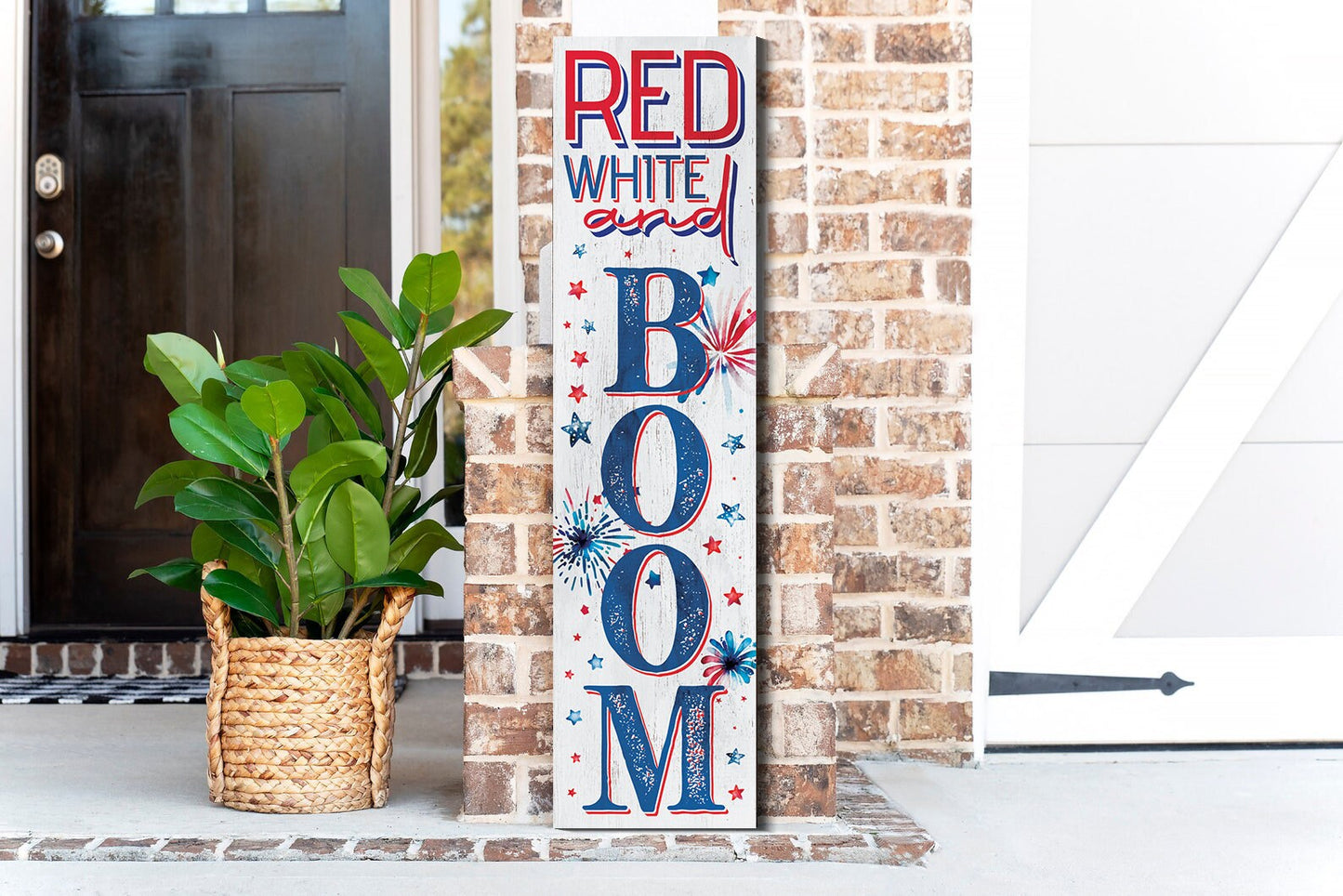 36in 4th of July "Red, White, and Boom" Porch Sign - Patriotic Front Door Decor for Independence Day Celebration