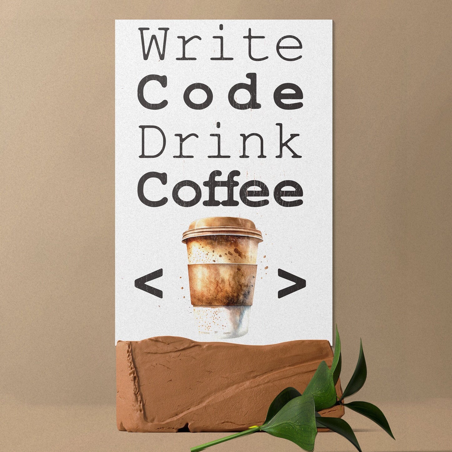 Write Code Drink Coffee - 7.5in x 5in Wooden Wall Decor Sign - Programmer's Motto for Home & Office, Perfect Gift for Developers
