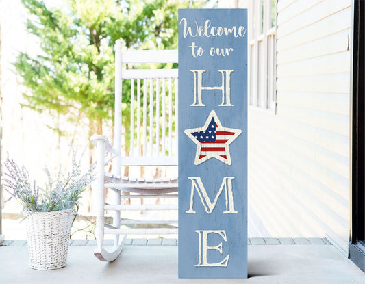 36in 4th of July Welcome to Our Home Wooden Porch Sign - Patriotic Home Decor Accent