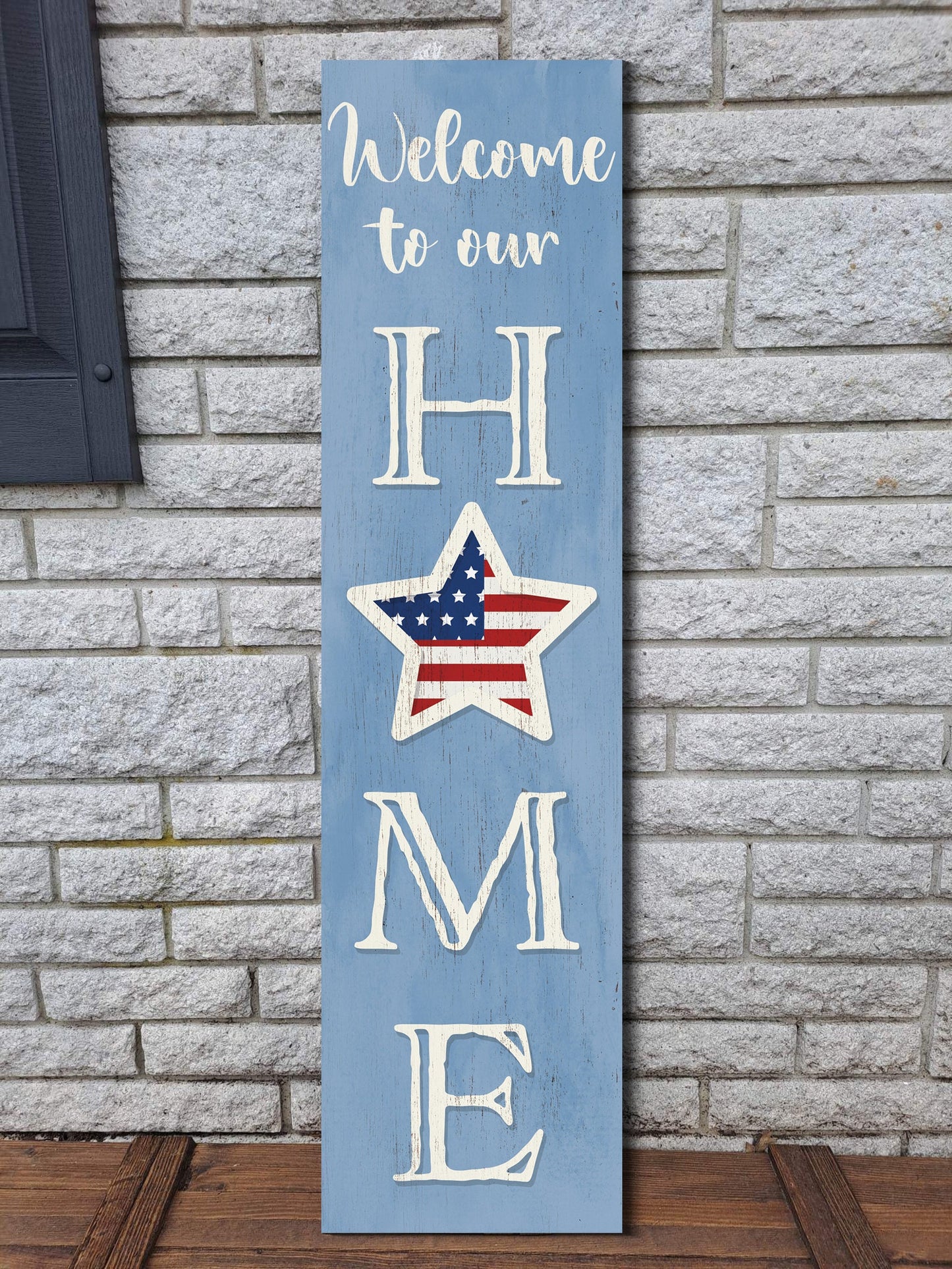 36in 4th of July Welcome to Our Home Wooden Porch Sign - Patriotic Home Decor Accent