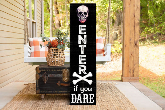36in "Enter If You Dare" Wooden Porch Sign - Spooky Front Door Decor for Halloween Celebrations