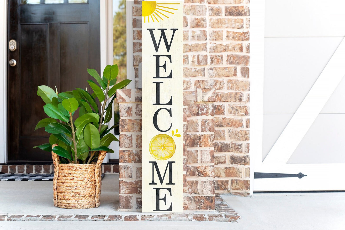 48in "Welcome" with Lemon Pattern Summer Porch Sign - Perfect for Front Porch Decor and Outdoor Parties