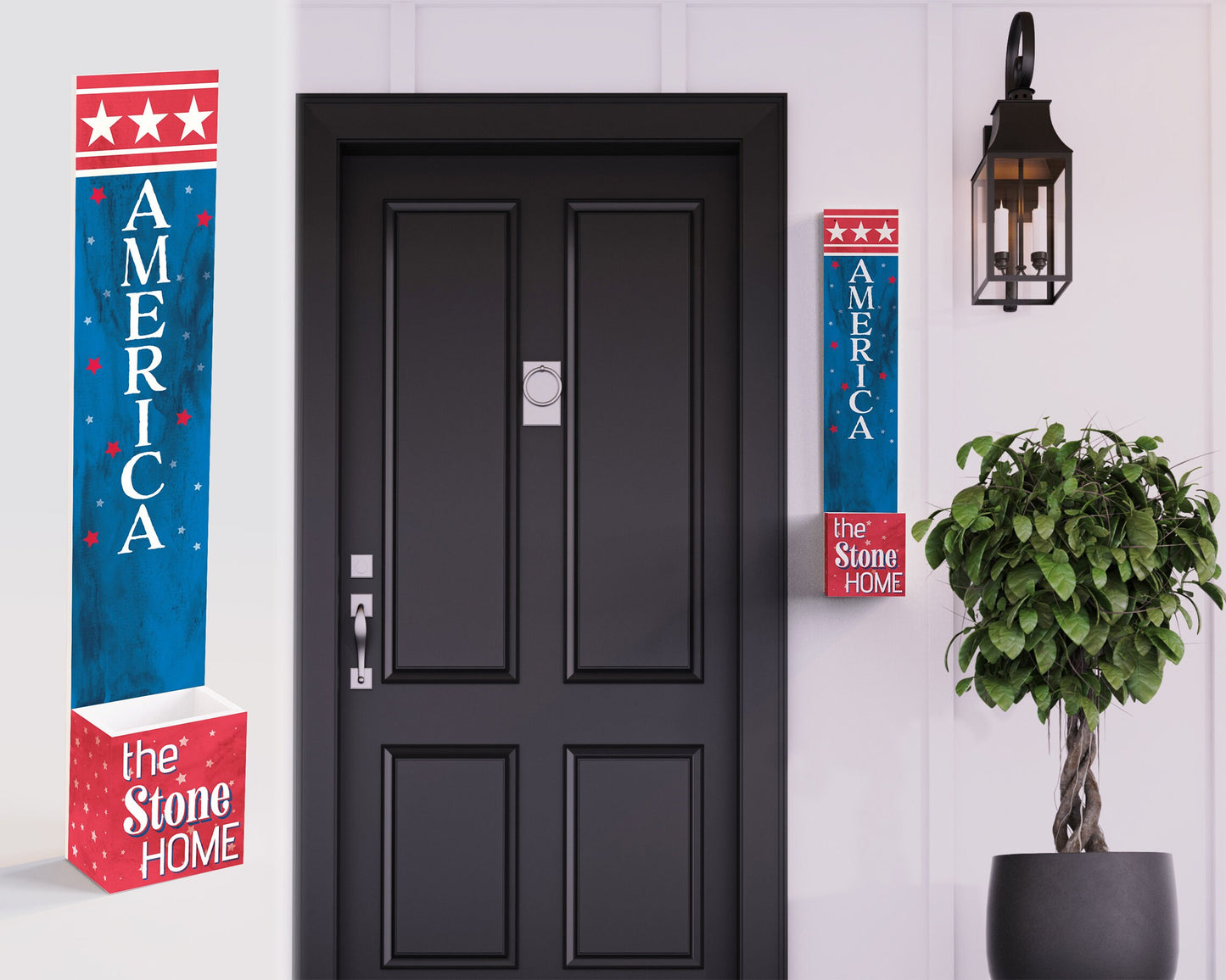 36in 4th of July Address Sign with Holder & Succulent Planter | Outdoor Decoration and Celebration Address Plaque Planter