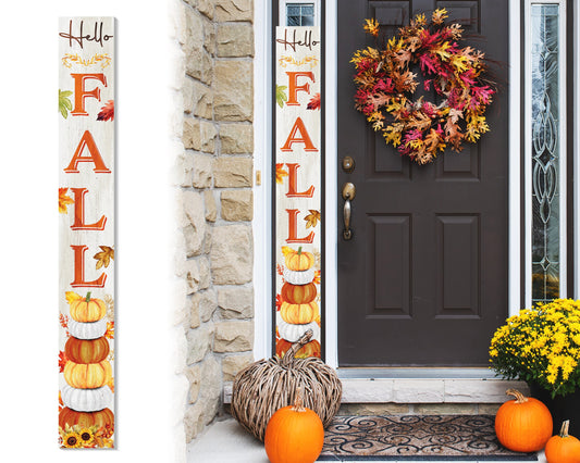 72-Inch Wooden "Hello Fall" Porch Sign - Seasonal Front Door Decor for Autumn Celebrations