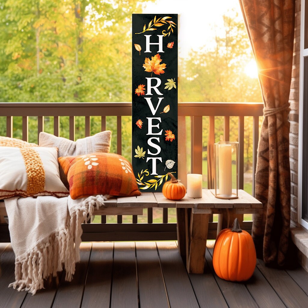 36in "Harvest" Fall Porch Sign | Front Door Decor | Autumn Celebrations Sign | Vintage Farmhouse Decor | Seasonal Outdoor Decoration