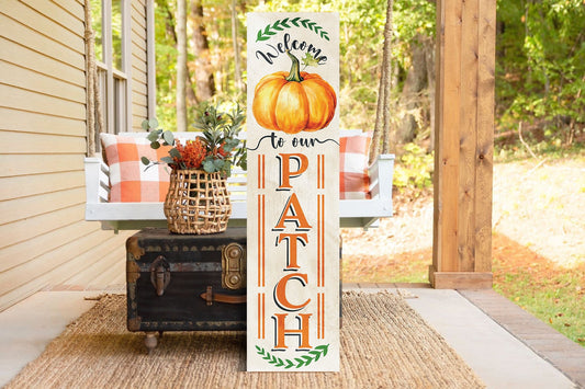 36in "Welcome to Our Patch" Fall Porch Sign - Rustic Wooden Decor for Front Door Display during Autumn Celebrations