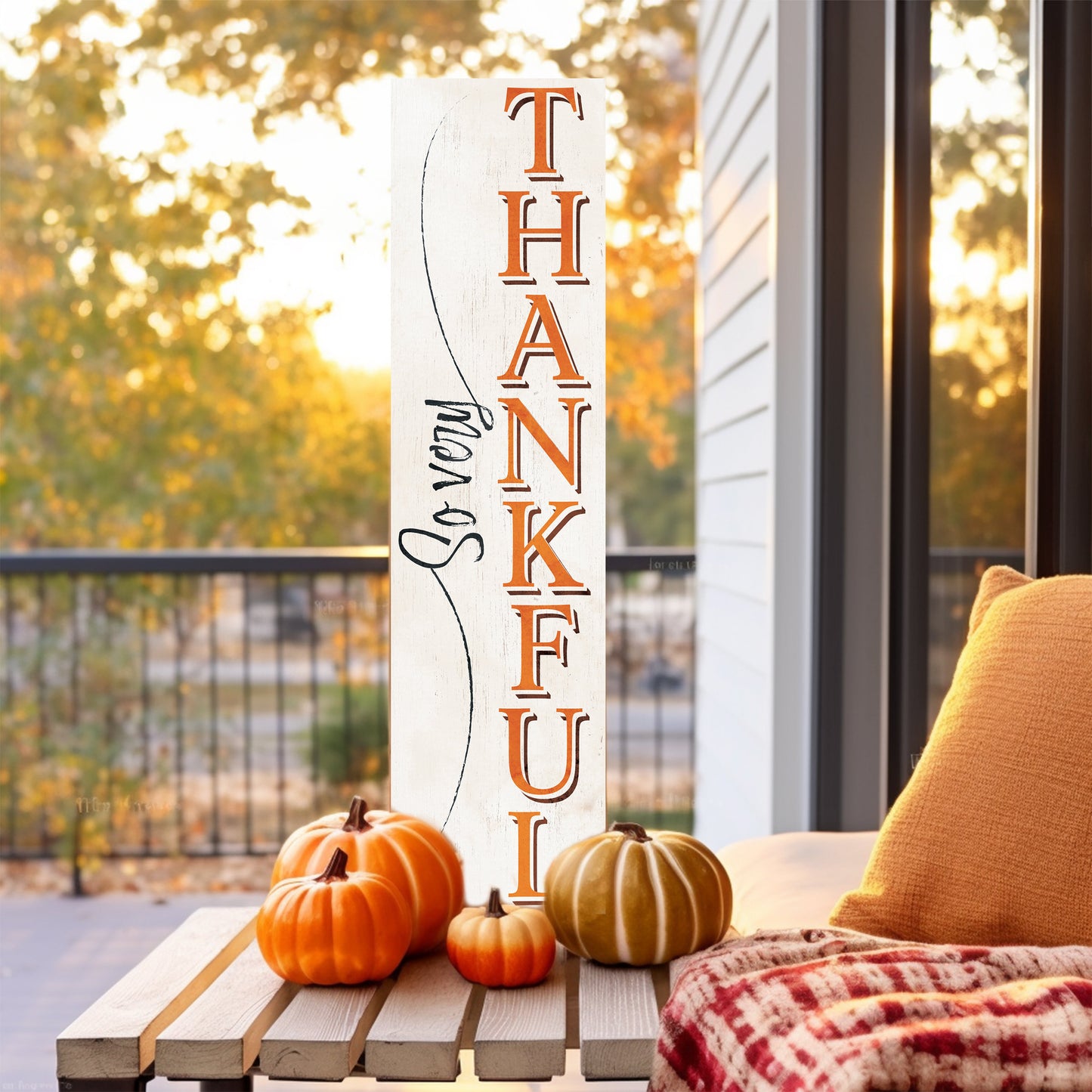 36-Inch "So Very Thankful" Thanksgiving Porch Sign - Wooden Decor - Festive Fall Display for Front Door or Entryway