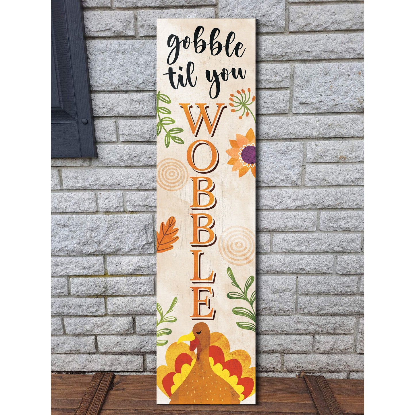 36in "Gobble Til You Wobble" Fall Porch Sign - Rustic Harvest Decor for Front Door Display during Thanksgiving Celebrations