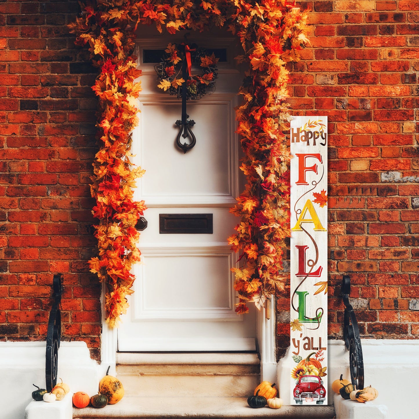 72-Inch Wooden "Happy Fall Y'all" Porch Sign - Seasonal Front Door Decor for Autumn Celebrations