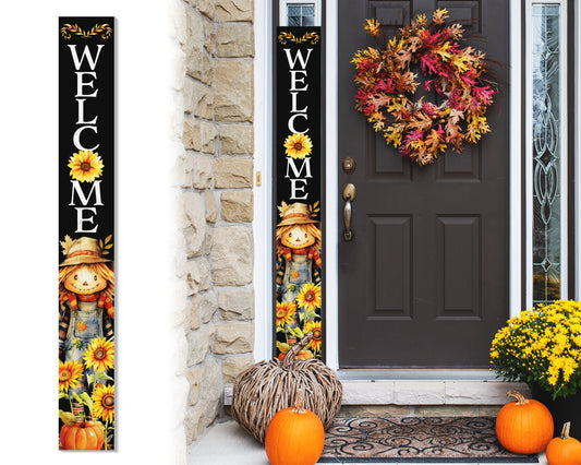 72in Welcome Sign for Front Door - Scarecrow Sunflower Design Perfect for Fall, Harvest, and Thanksgiving Celebrations